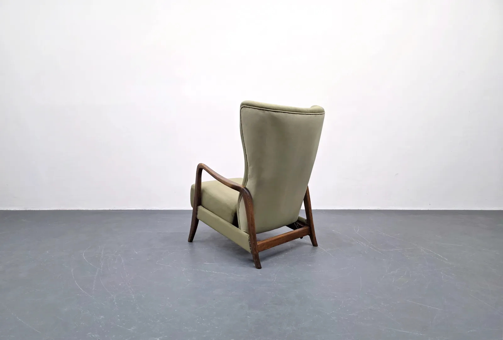 1950's Danish Wingback Recliner Armchair In Green Velvet photo vinterior