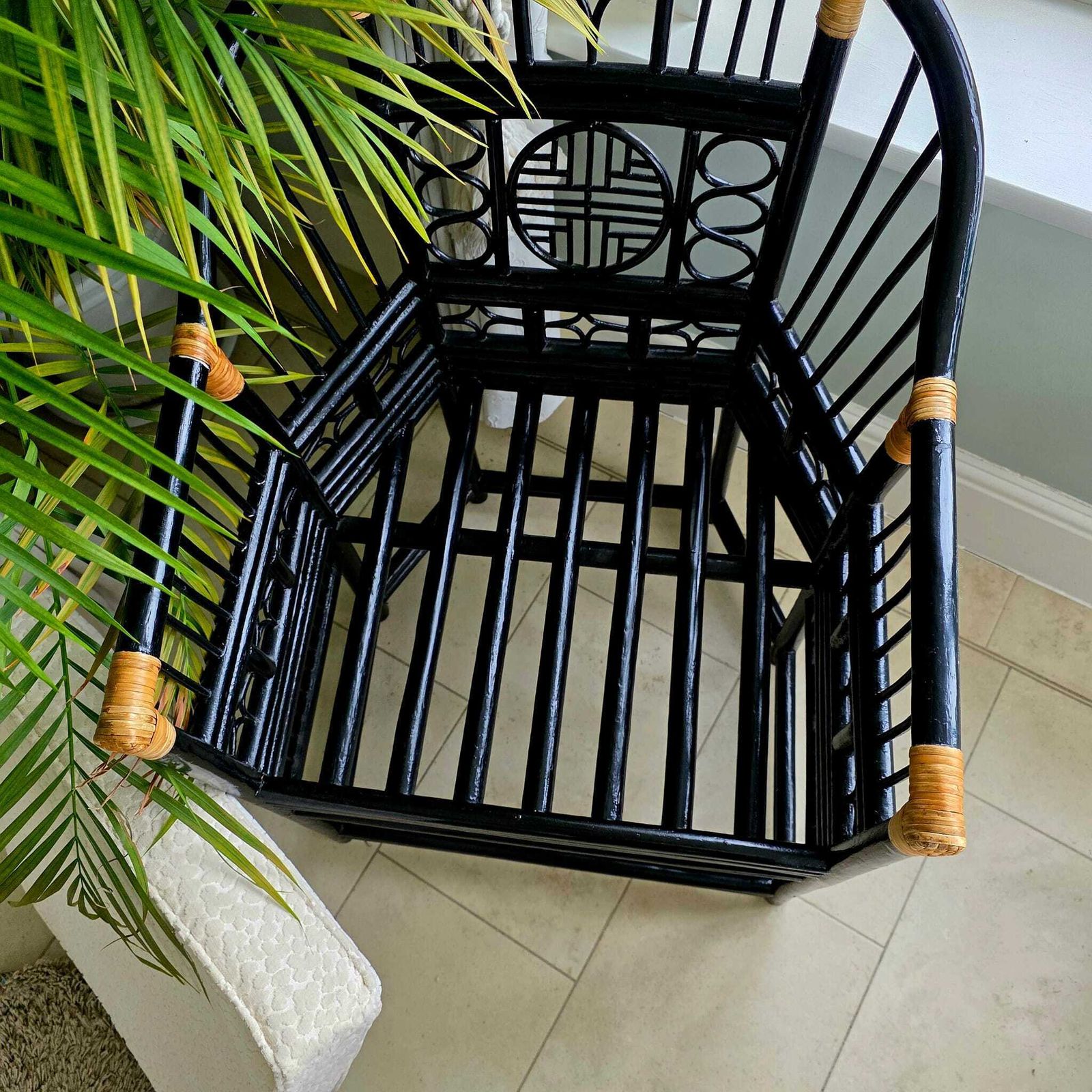 Brighton Pavilion  Style Horseshoe Back Bamboo Chair. Glossy Black Lacquered Finish photo Furniture