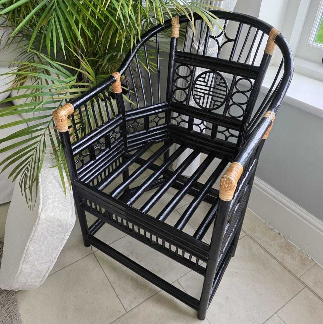 Brighton Pavilion  Style Horseshoe Back Bamboo Chair. Glossy Black Lacquered Finish photo 650.0