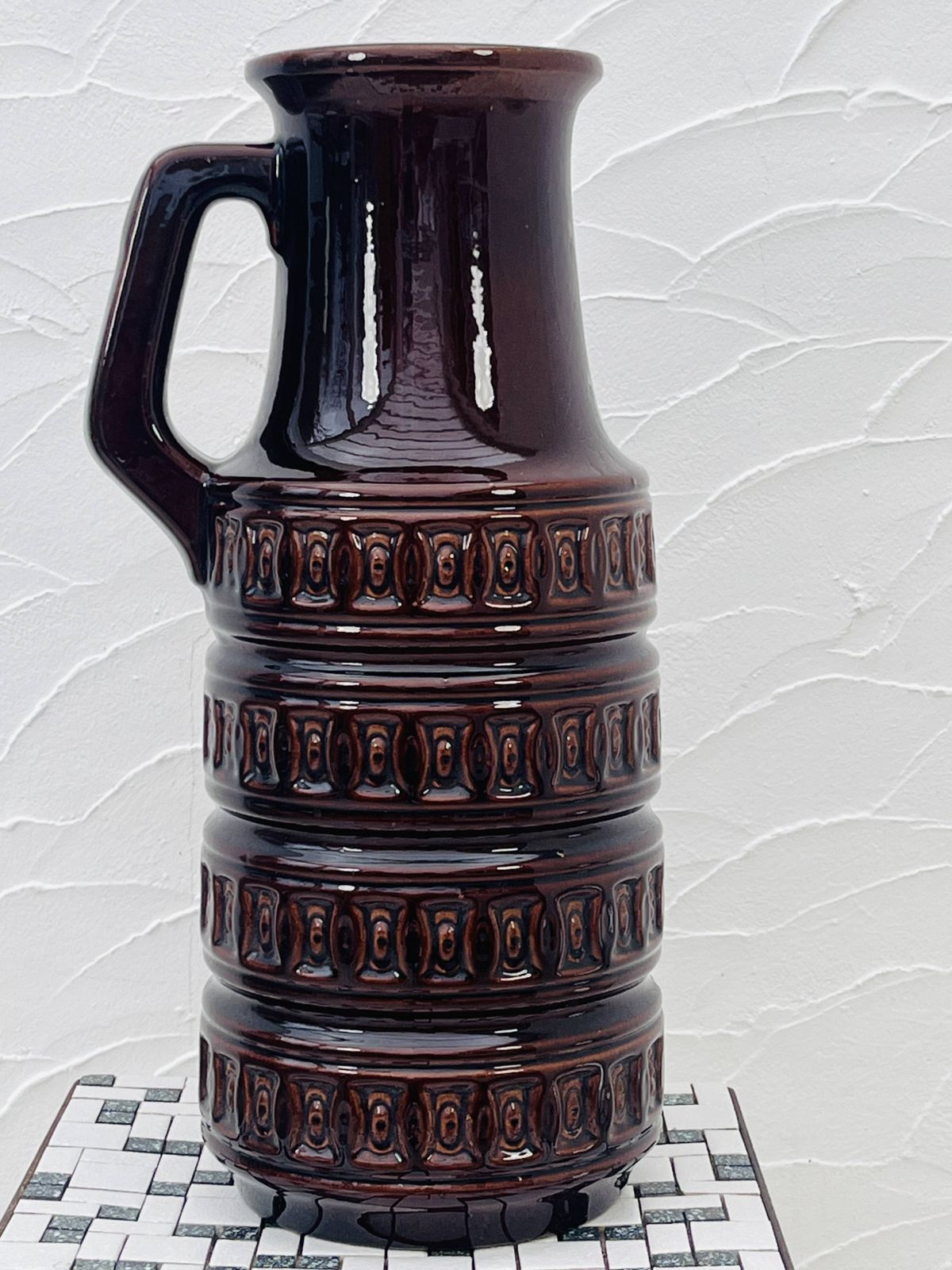 photo buy Brown Vase With Geometric Relief From The 1970s, West Germany
