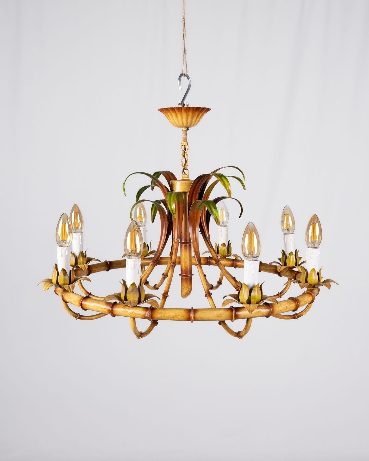 Italian Faux Bamboo Chandelier, Made In Italy, 1960s