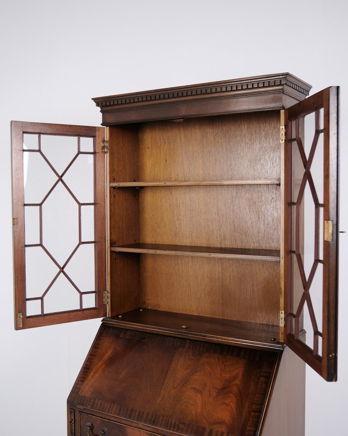 Secretary With Desk And Display Case In Mahogany, English Style, 1890 photo buy