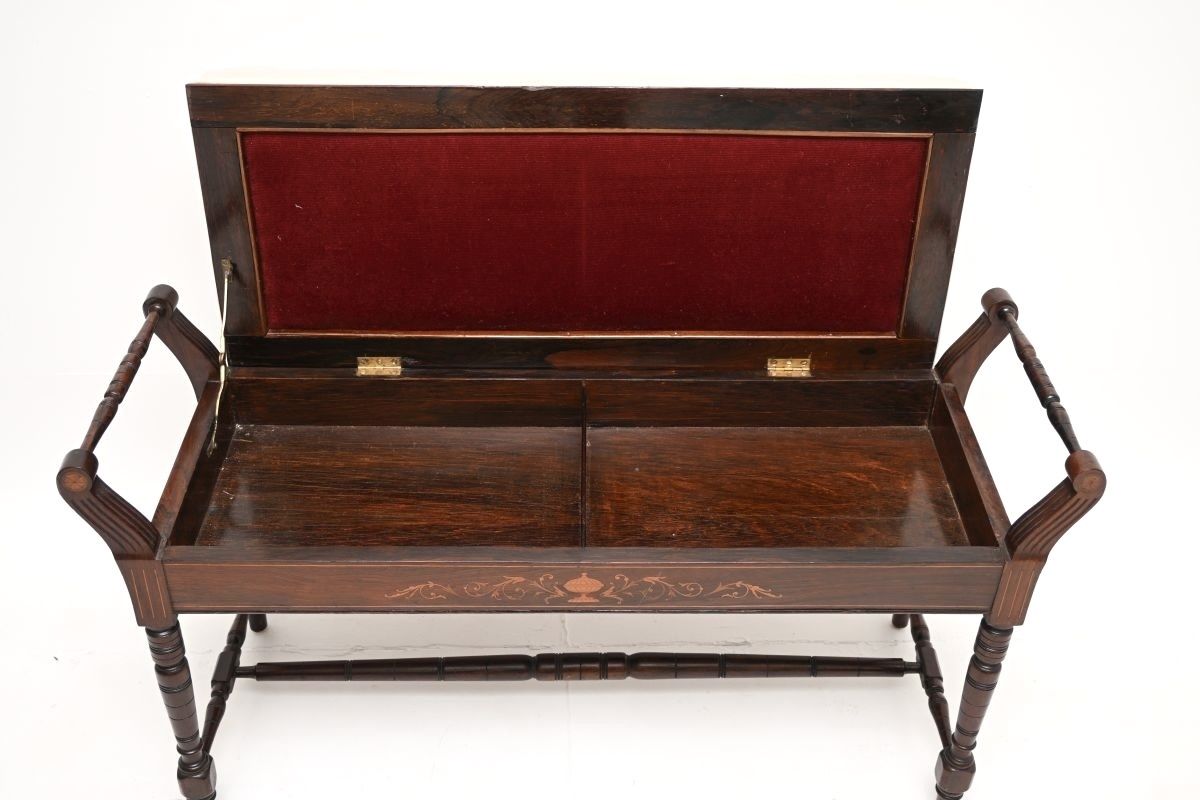Antique Victorian Inlaid Rosewood Piano Duet Stool photo vinterior