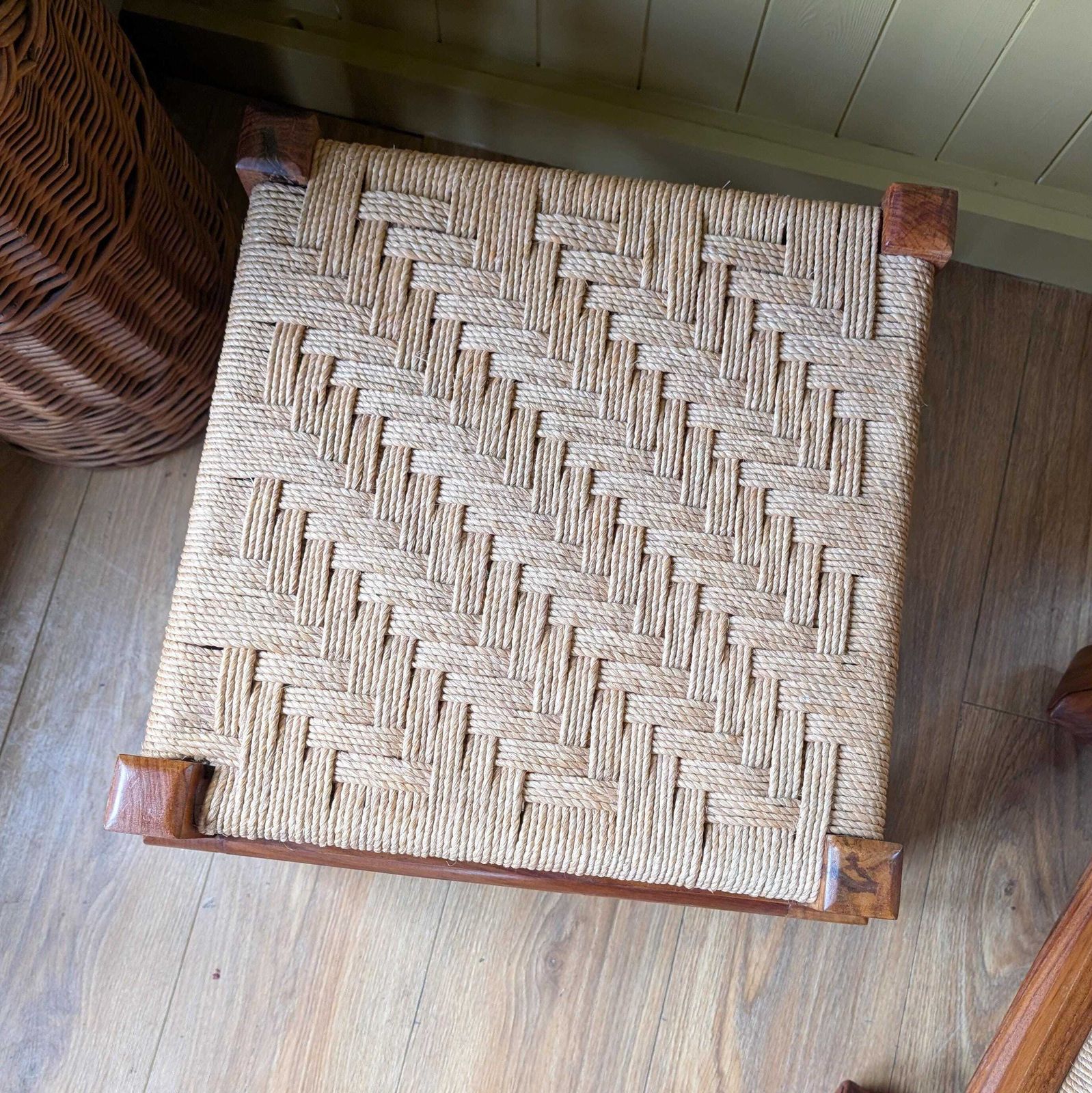 Pair Of Mid Century Woven Foot Stools photo buy