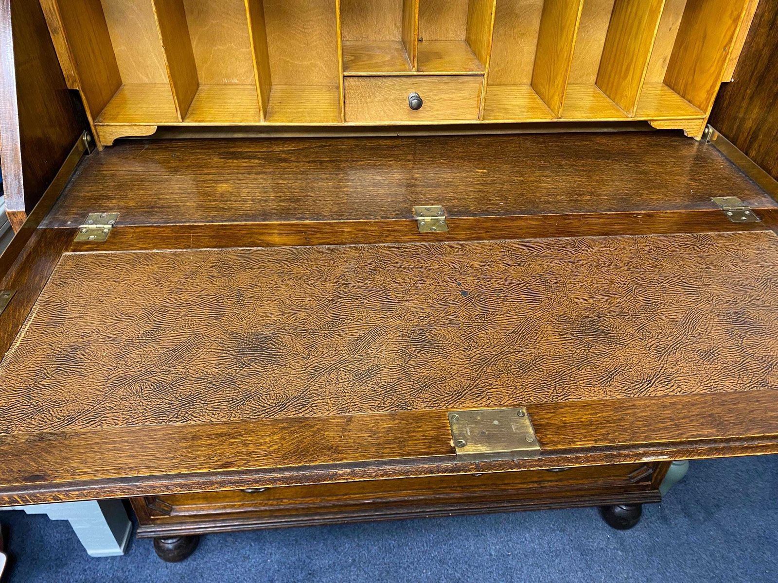 Edwardian Antique Oak Bureau Glazed Bookcase photo 595.0