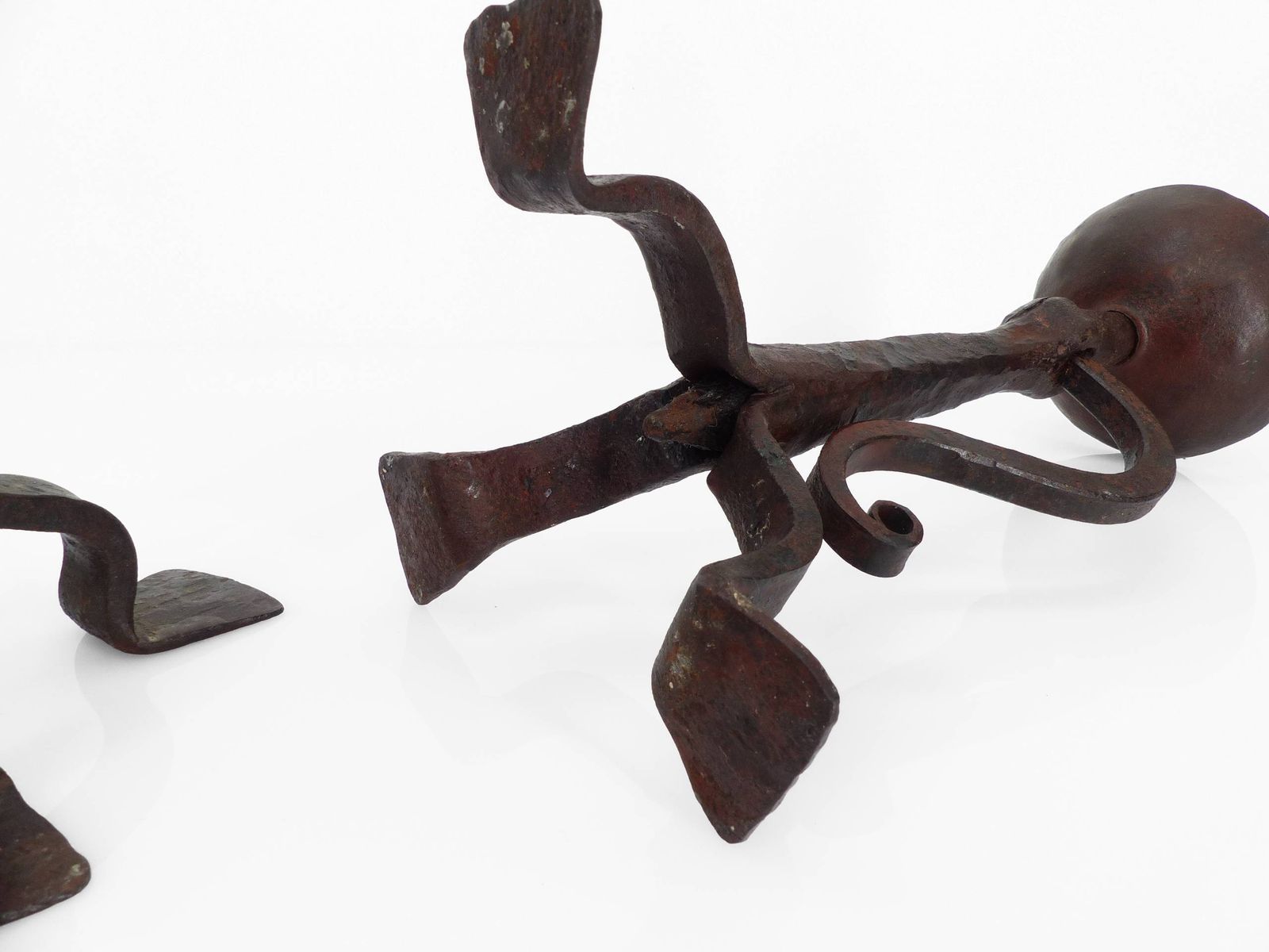 Pair Of Wrought Iron Tripod Candlesticks, Neo Gothic Style, French Work, Early 20th Century photo buy