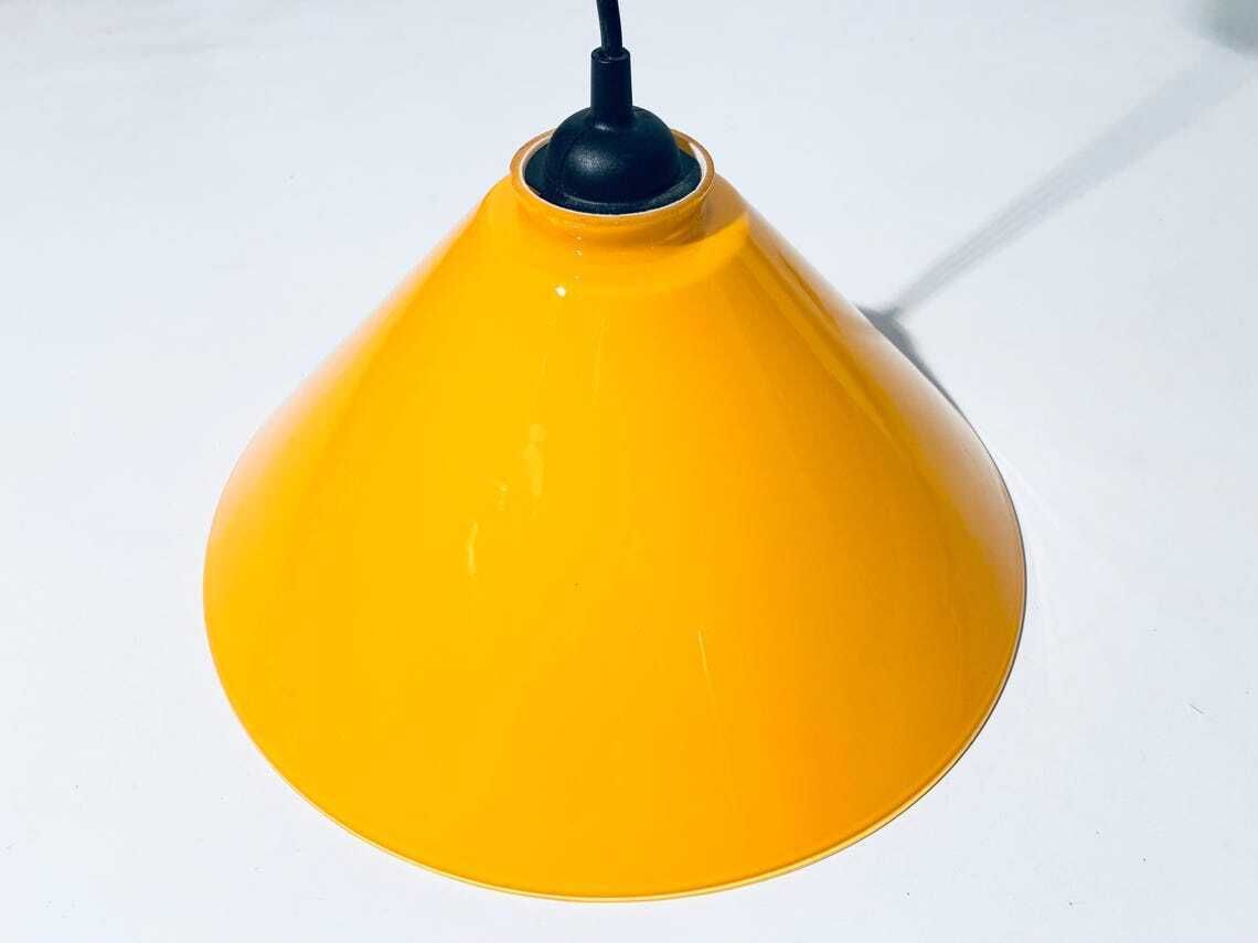Yellow Conical Glass Hanging Lamp  Vintage Mid Century Decor 1960s/1970s photo vinterior
