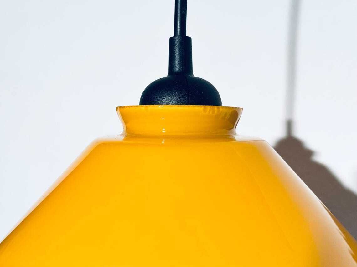 photo for sale Yellow Conical Glass Hanging Lamp  Vintage Mid Century Decor 1960s/1970s