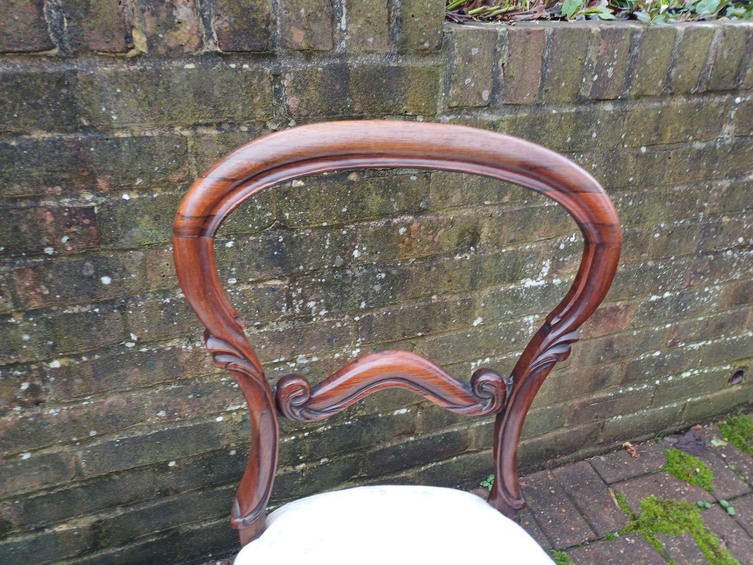 Top Quality Pair Antique Rosewood Balloon Back Dining Chairs Victorian Style Upholstered Toile Seats Occasional Vintage photo vinterior