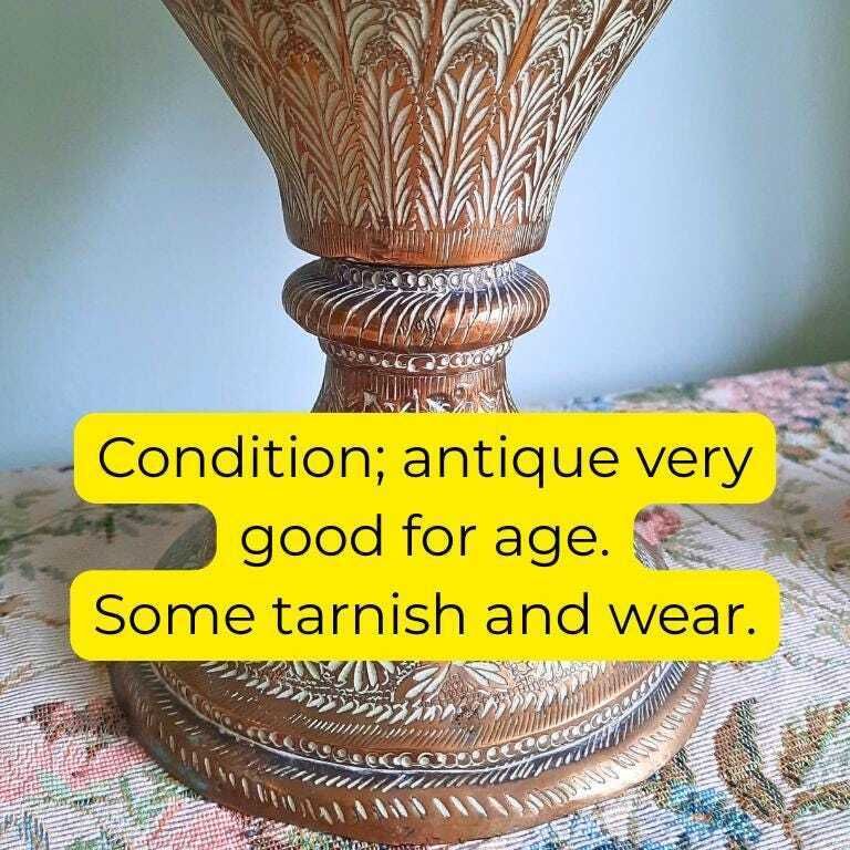 Large Pair Of Truly Antique Indian Brass Vases With Figural And Floral Hand Engraved Decoration 14.5'' Tall Vintis      5 Out Of 5 Stars     Dispatche photo buy