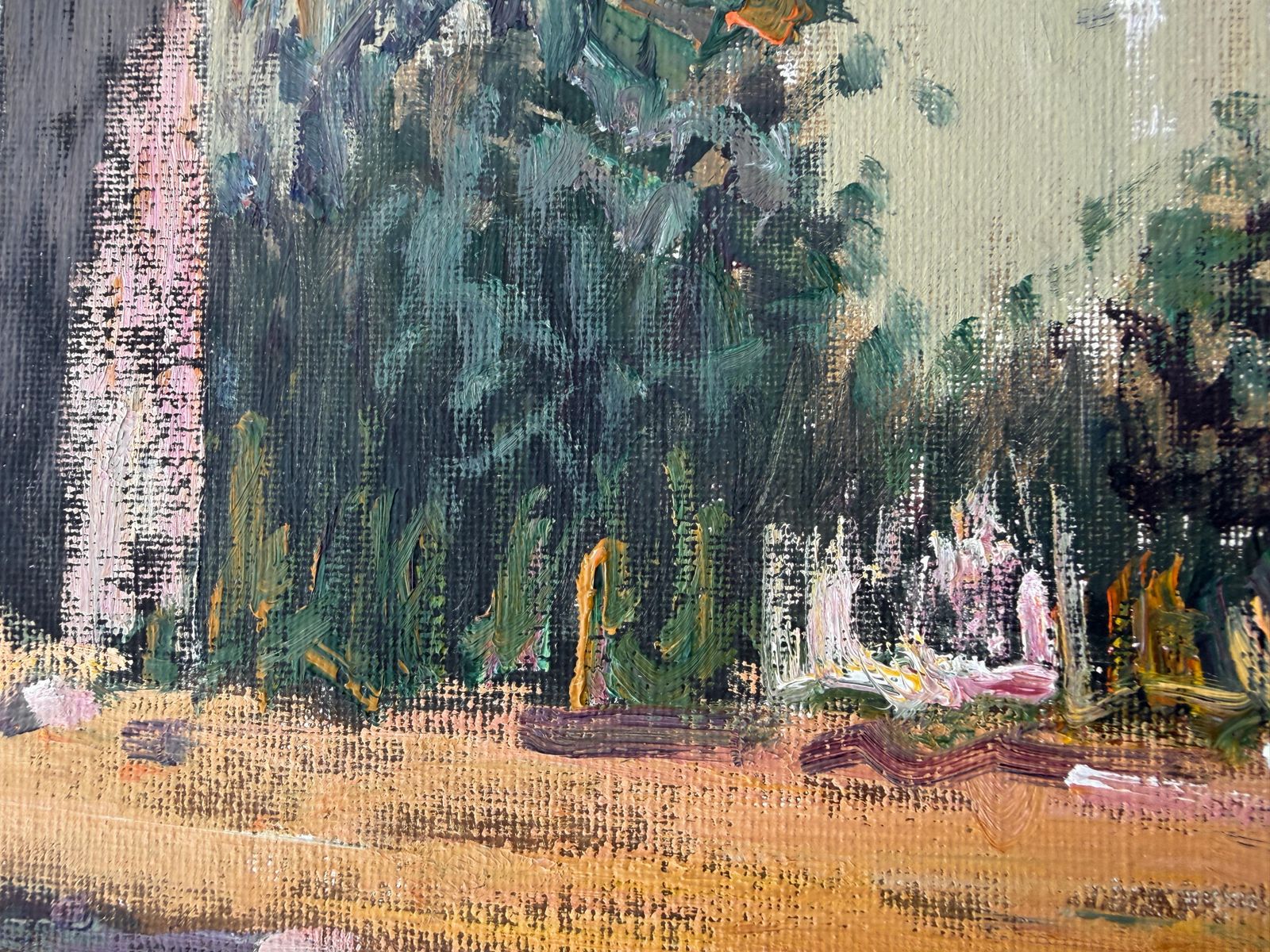 Antoni Sadurni Impressionist Lakeside Landscape With Figures Catalan School Oil Painting 1980 photo vinterior