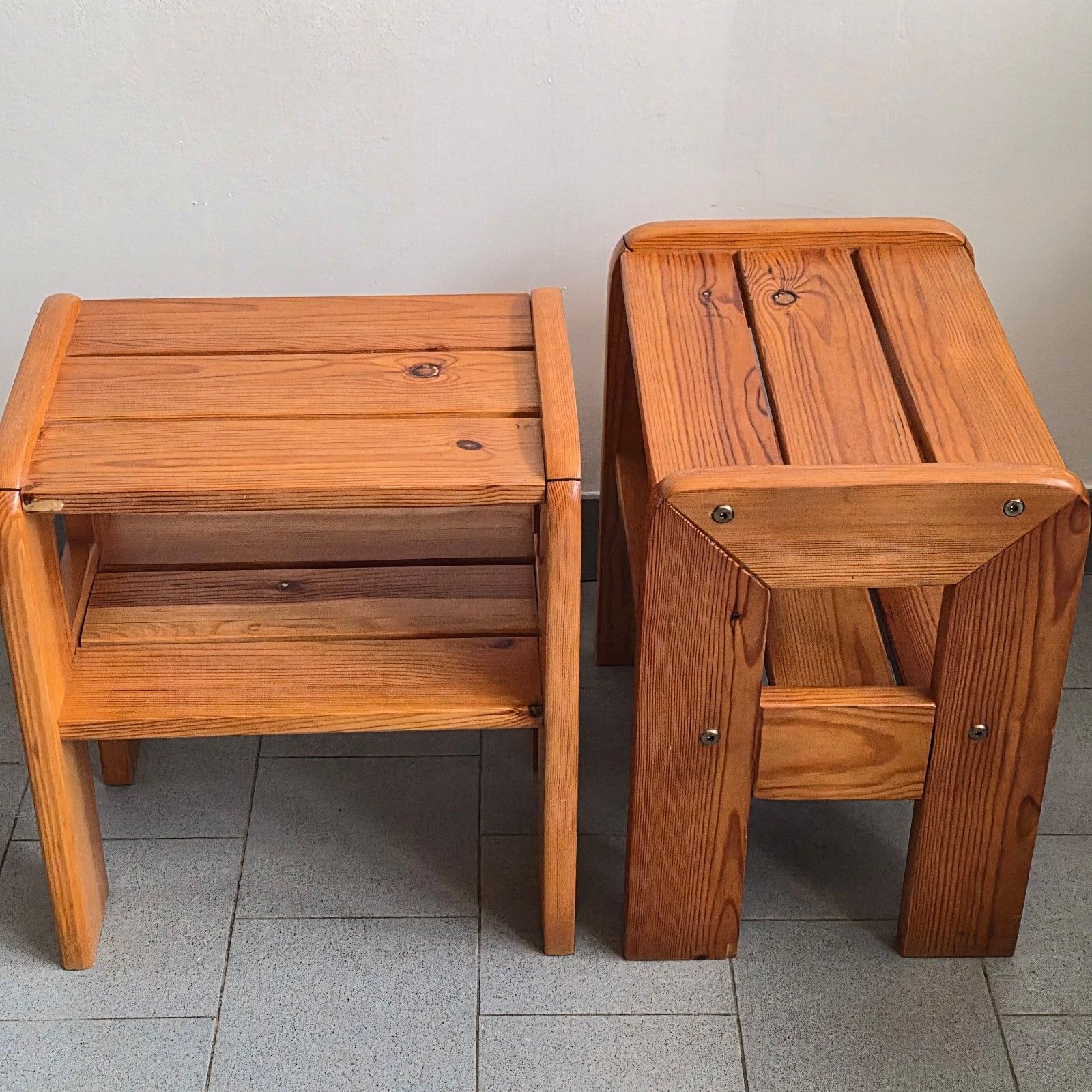 Suite Of 4 Side Tables Bedside Tables Luggage Rack Stools Vintage 1970 Pine photo furniture