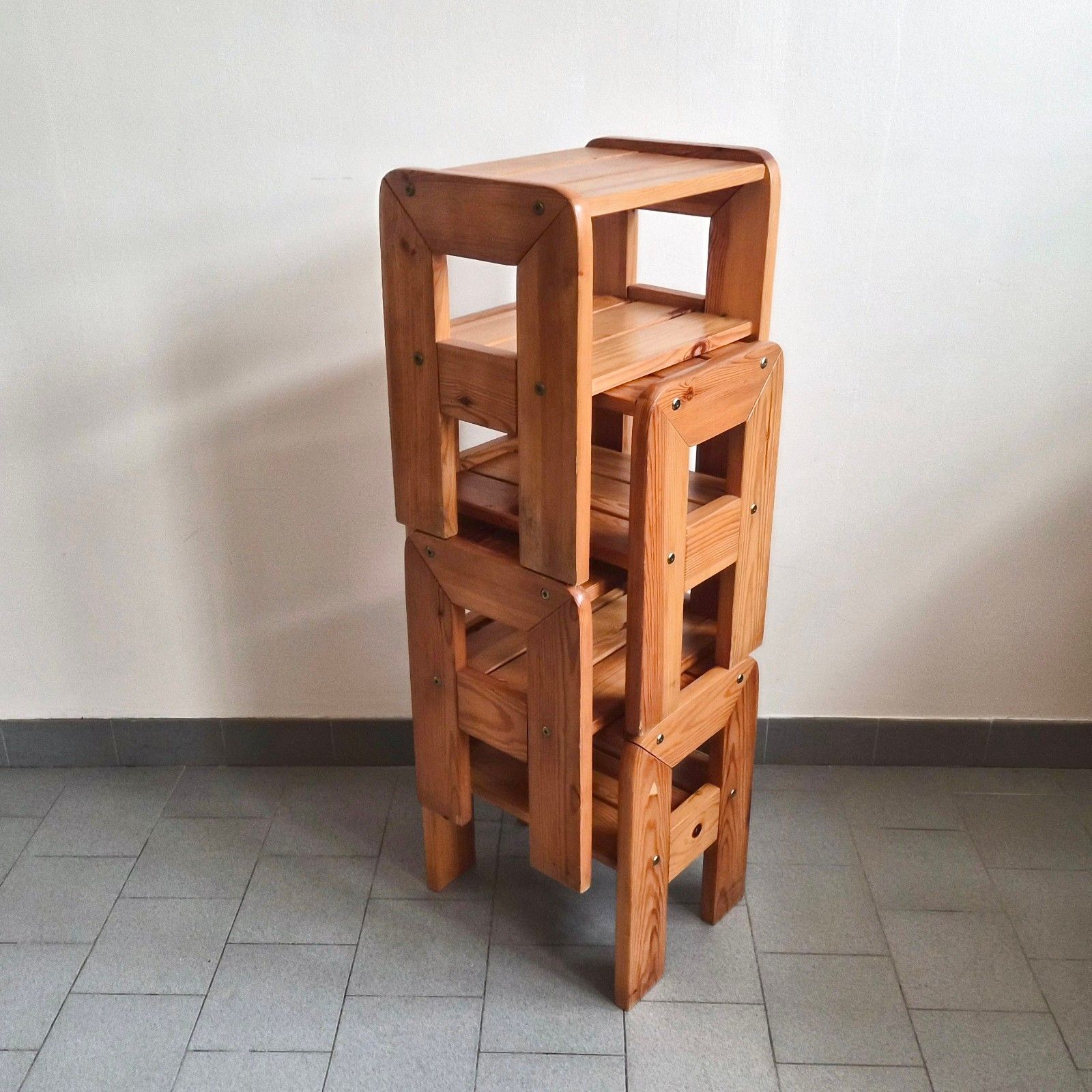 Furniture Suite Of 4 Side Tables Bedside Tables Luggage Rack Stools Vintage 1970 Pine photo