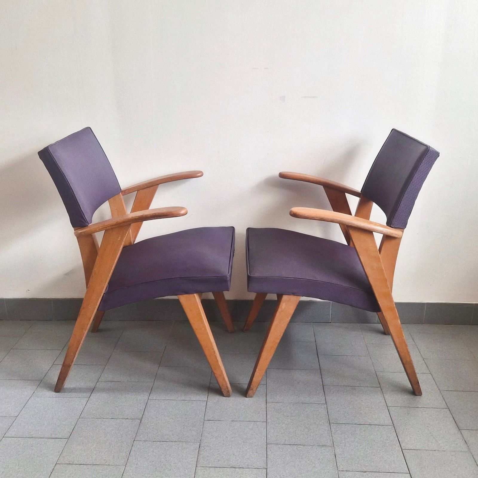 Pair Of Vintage 1950s Bridge Armchairs And Hetre Feet Compass 50s Rockabilly photo furniture