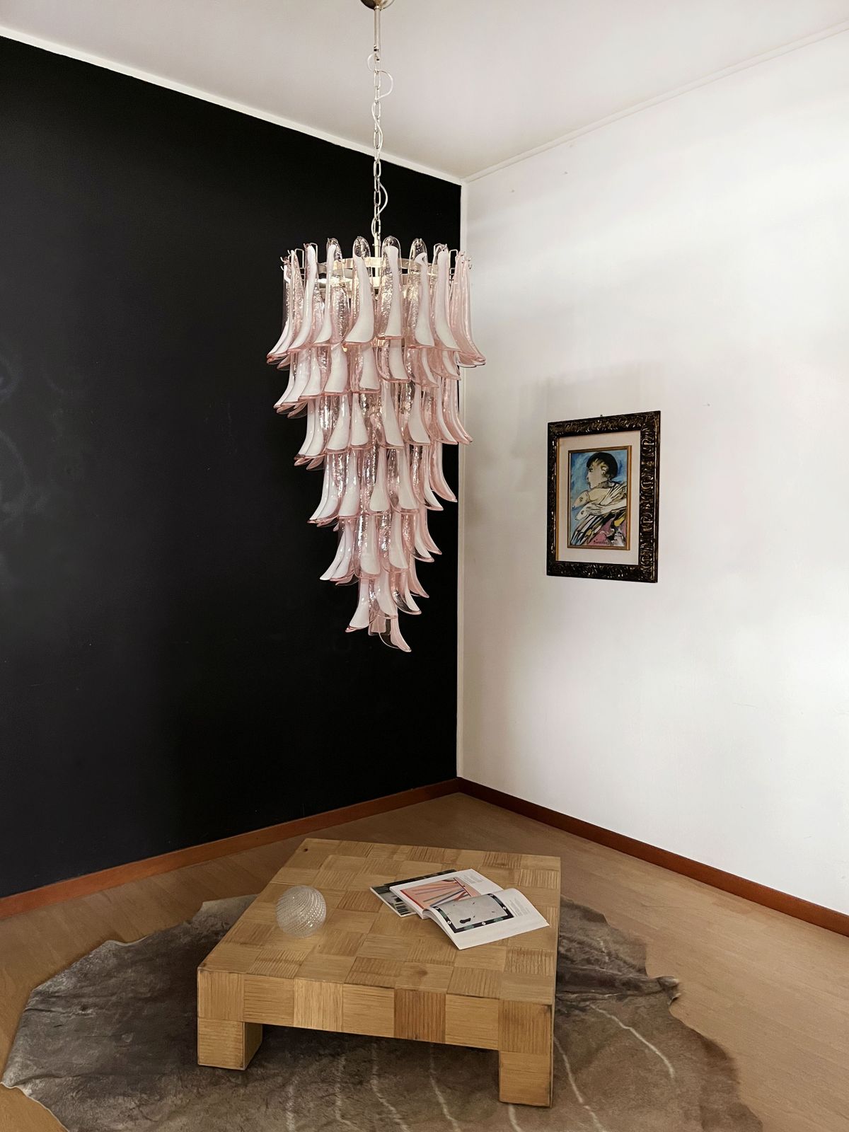 Huge Italian Murano Glass Spiral Chandelier   83 Pink Glass Petals