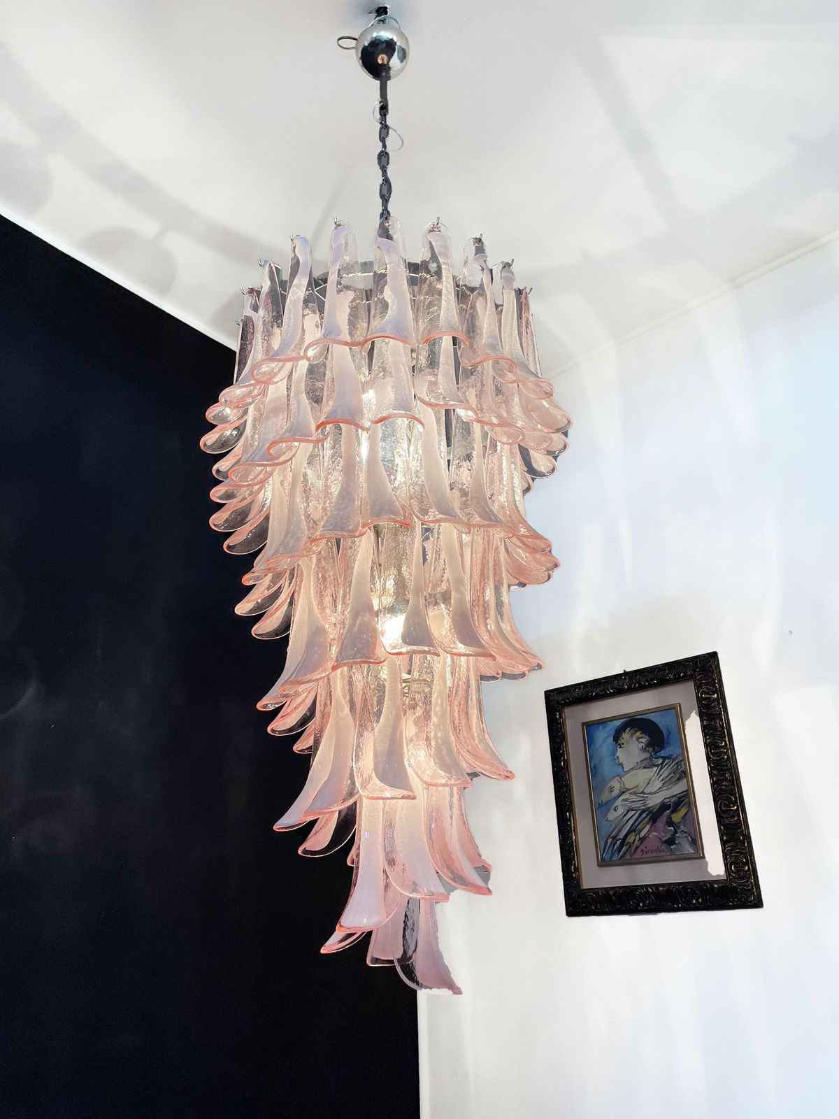 Huge Italian Murano Glass Spiral Chandelier   83 Pink Glass Petals photo buy