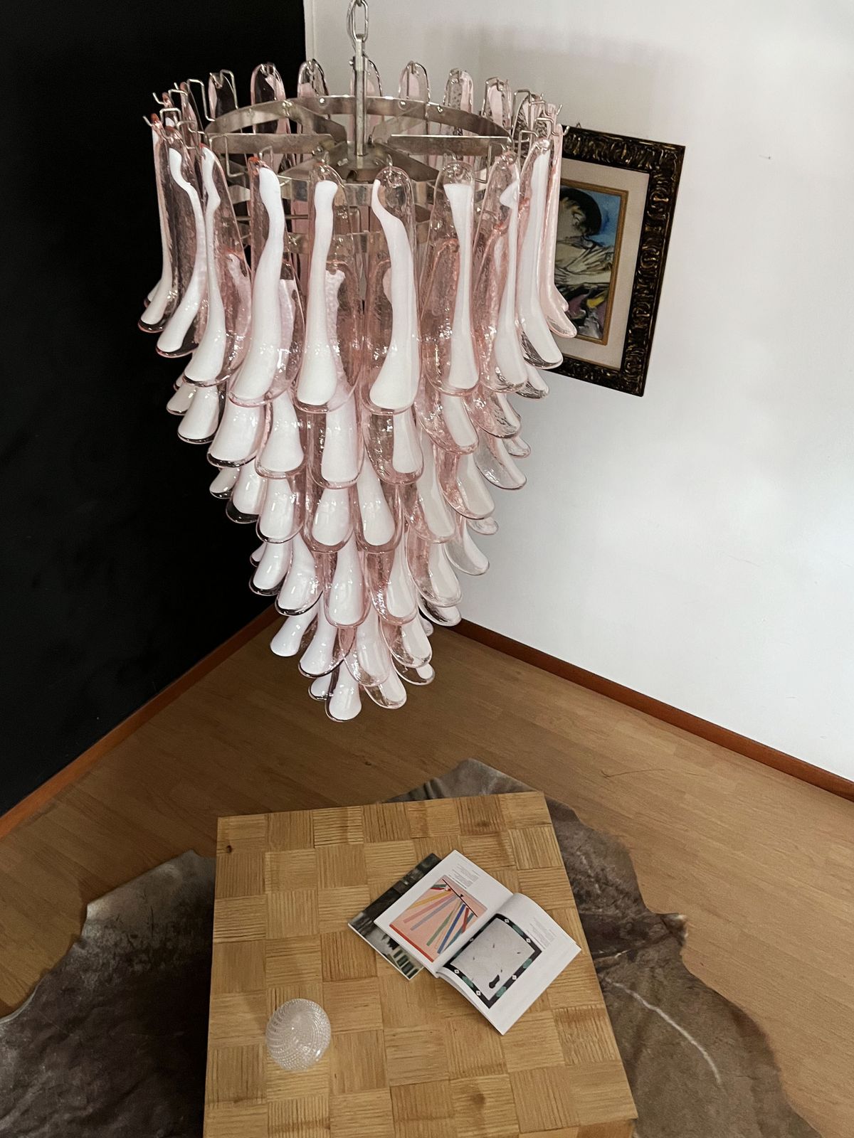 photo vinterior Huge Italian Murano Glass Spiral Chandelier   83 Pink Glass Petals