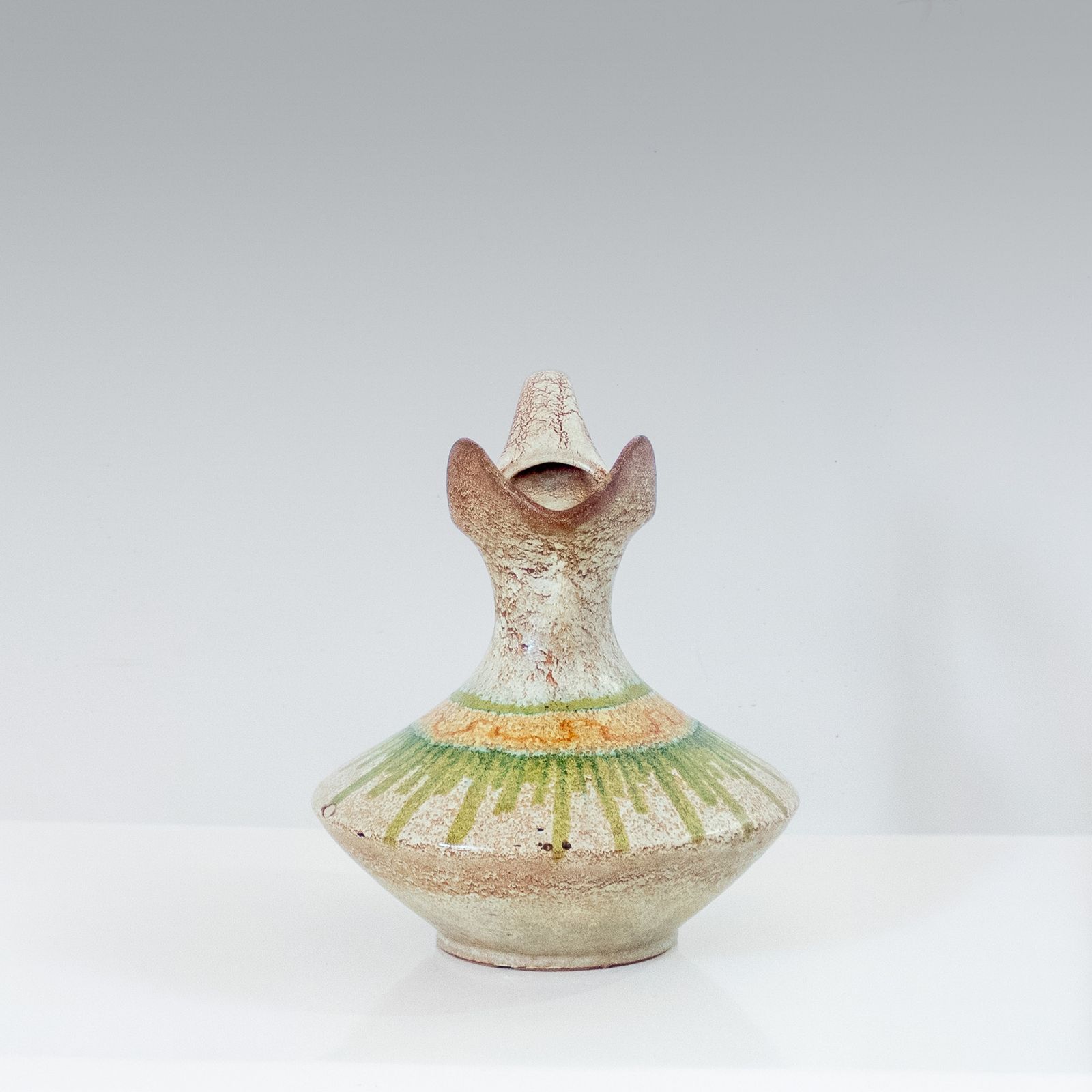 1960s Italian Modern Ceramic Jug, Beige And Green, Bertoncello Manufacturer photo furniture