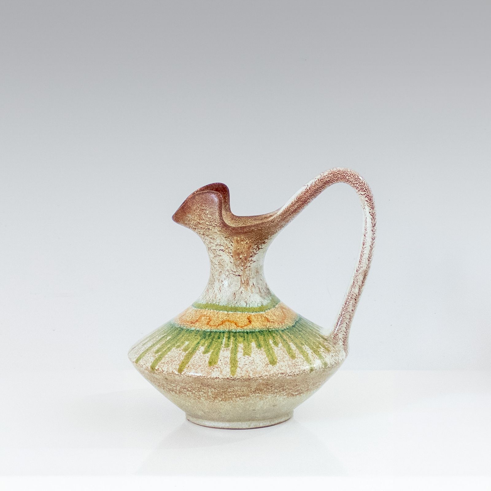 1960s Italian Modern Ceramic Jug, Beige And Green, Bertoncello Manufacturer photo for sale