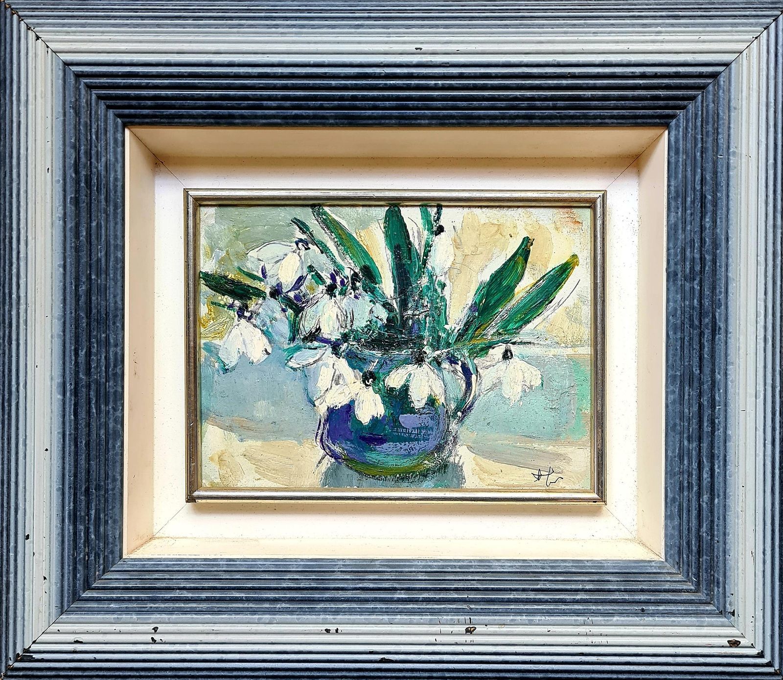 Snowdrops Still Life Painting, Oil On Board, Framed, 28.5x33 Cm photo furniture