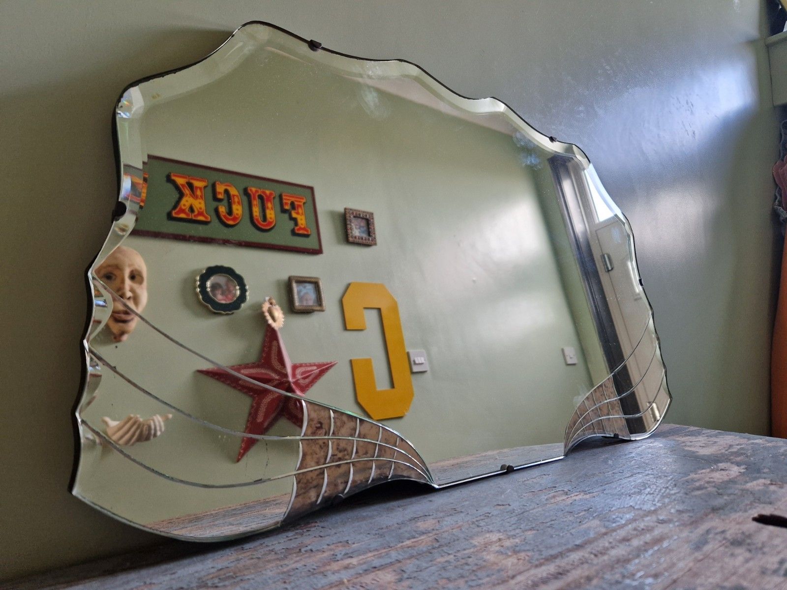 photo for sale Art Deco Winged Wall Mirror Frameless Rare 30s Vgc Butterfly Mirror Original