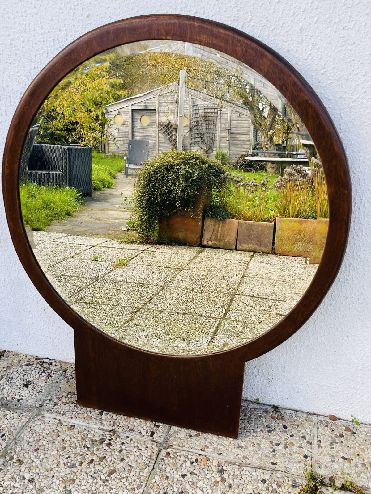 Ronde Houten Spiegel Met Geslepen Rand photo furniture