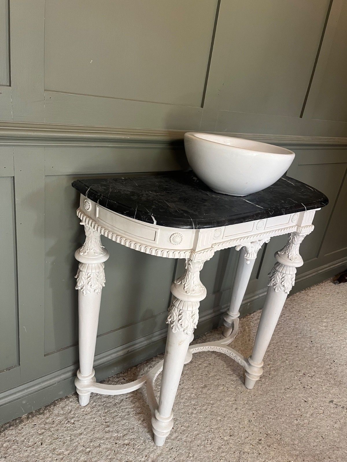 Vintage Table For Wash Basin French Style Carved Marble Top photo vinterior