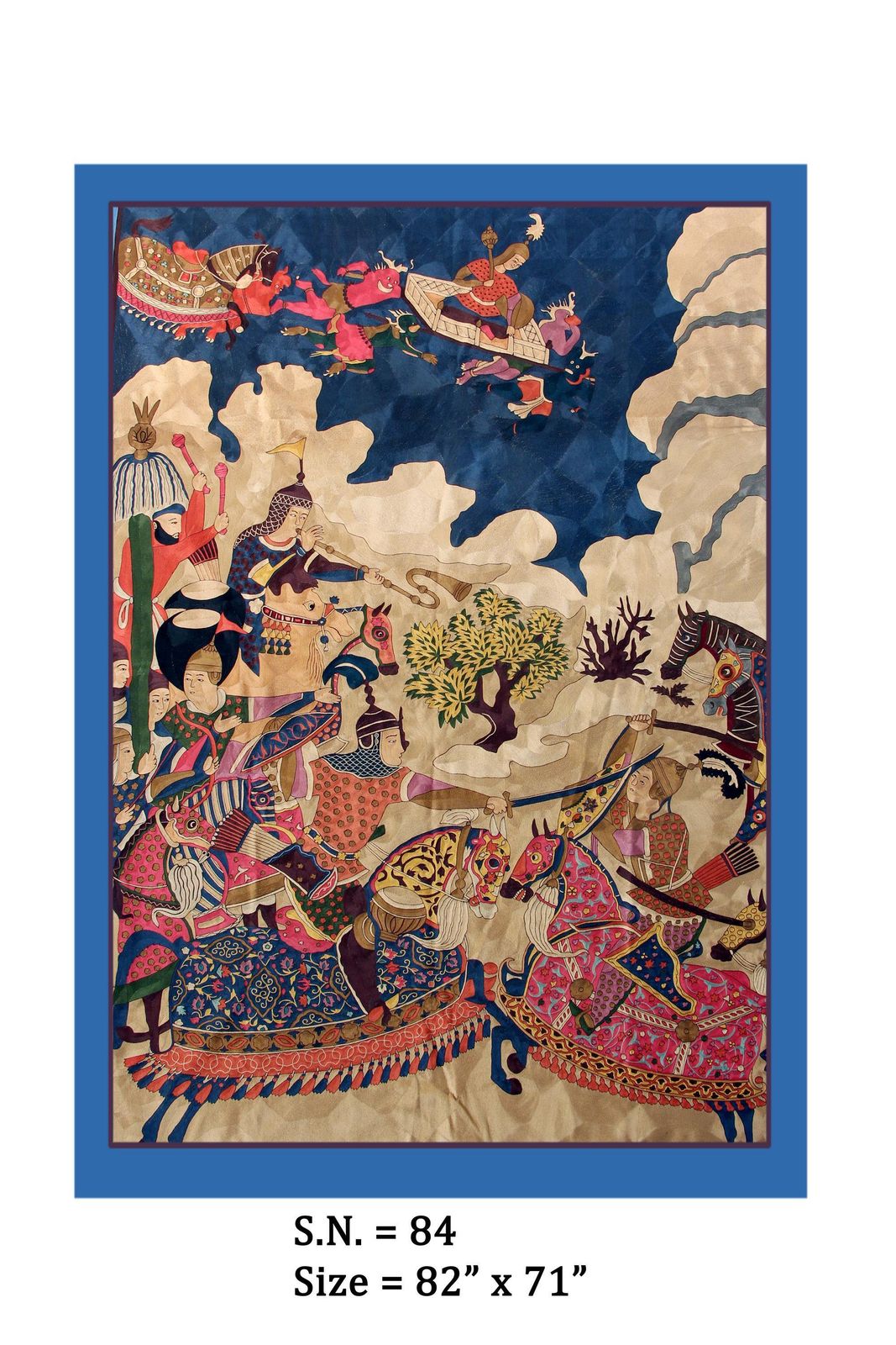 Hand Embroidered Mughal Battle Scene Wall Tapestry | Rare Vintage Indian Art| Eco Friendly Vegetable Dyes