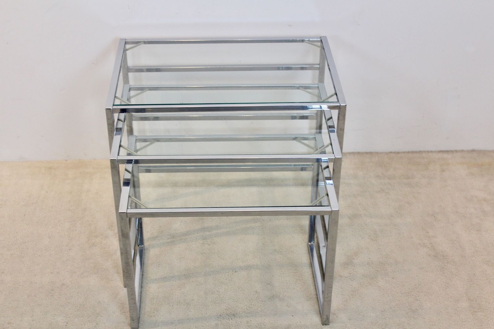 Early Ikea Of Sweden Nesting Tables — Chrome And Glass — Scandinavian Modern, 1960s photo for sale