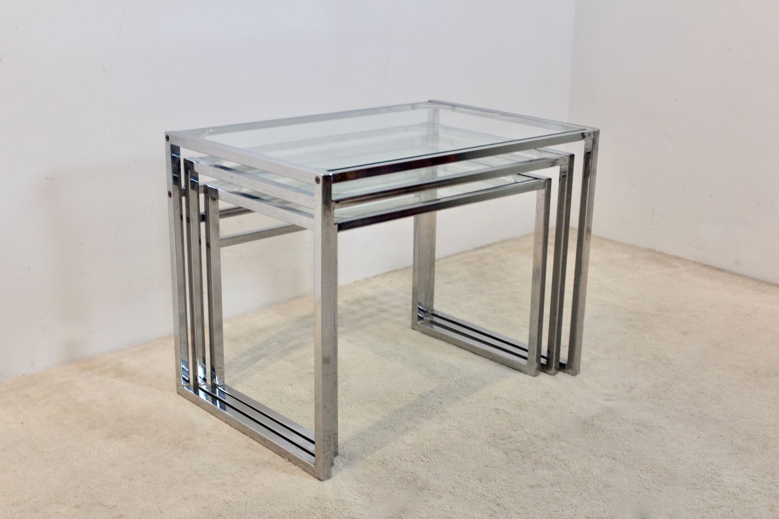 Early Ikea Of Sweden Nesting Tables — Chrome And Glass — Scandinavian Modern, 1960s photo vintage