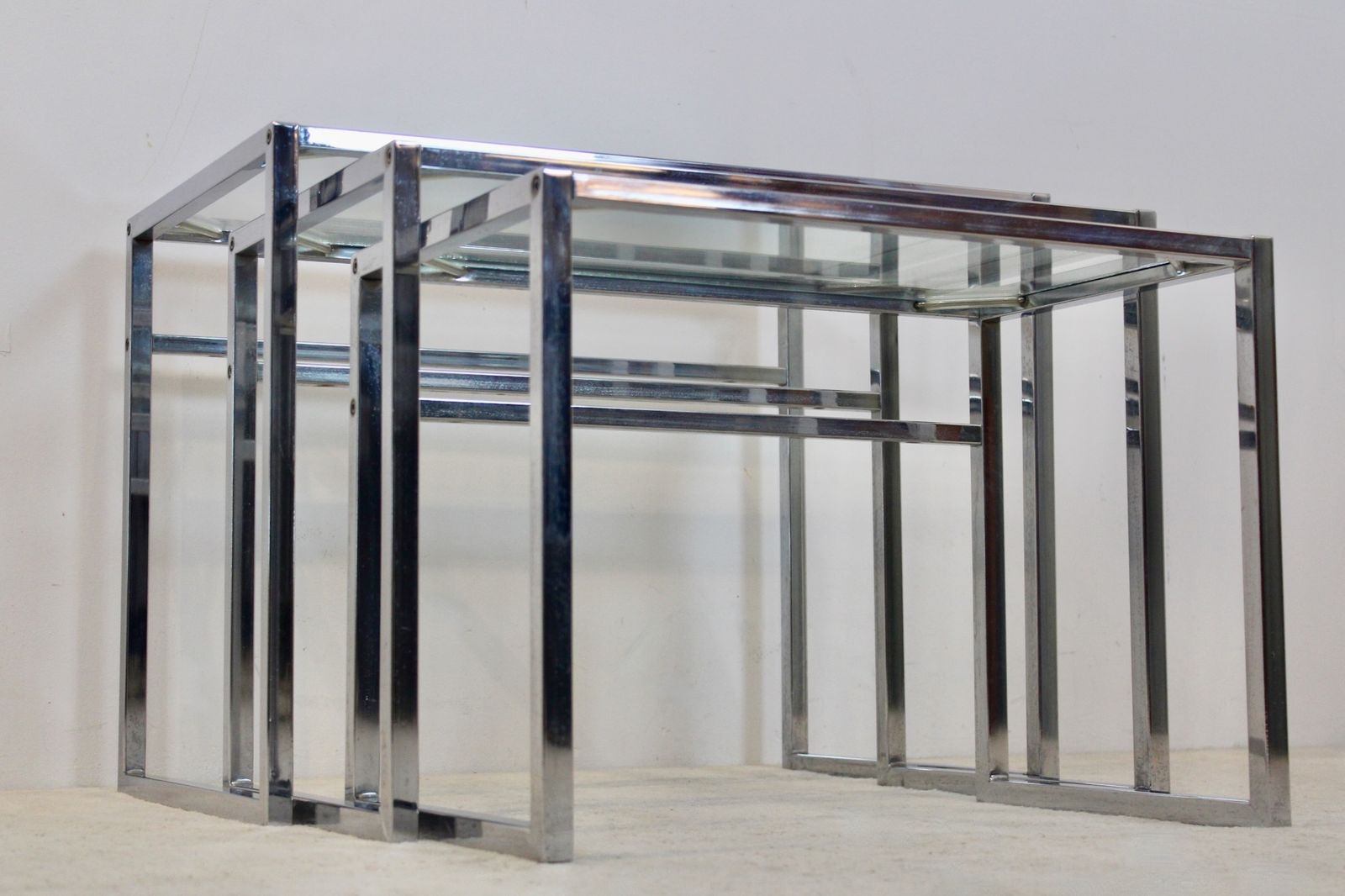 photo furniture Early Ikea Of Sweden Nesting Tables — Chrome And Glass — Scandinavian Modern, 1960s