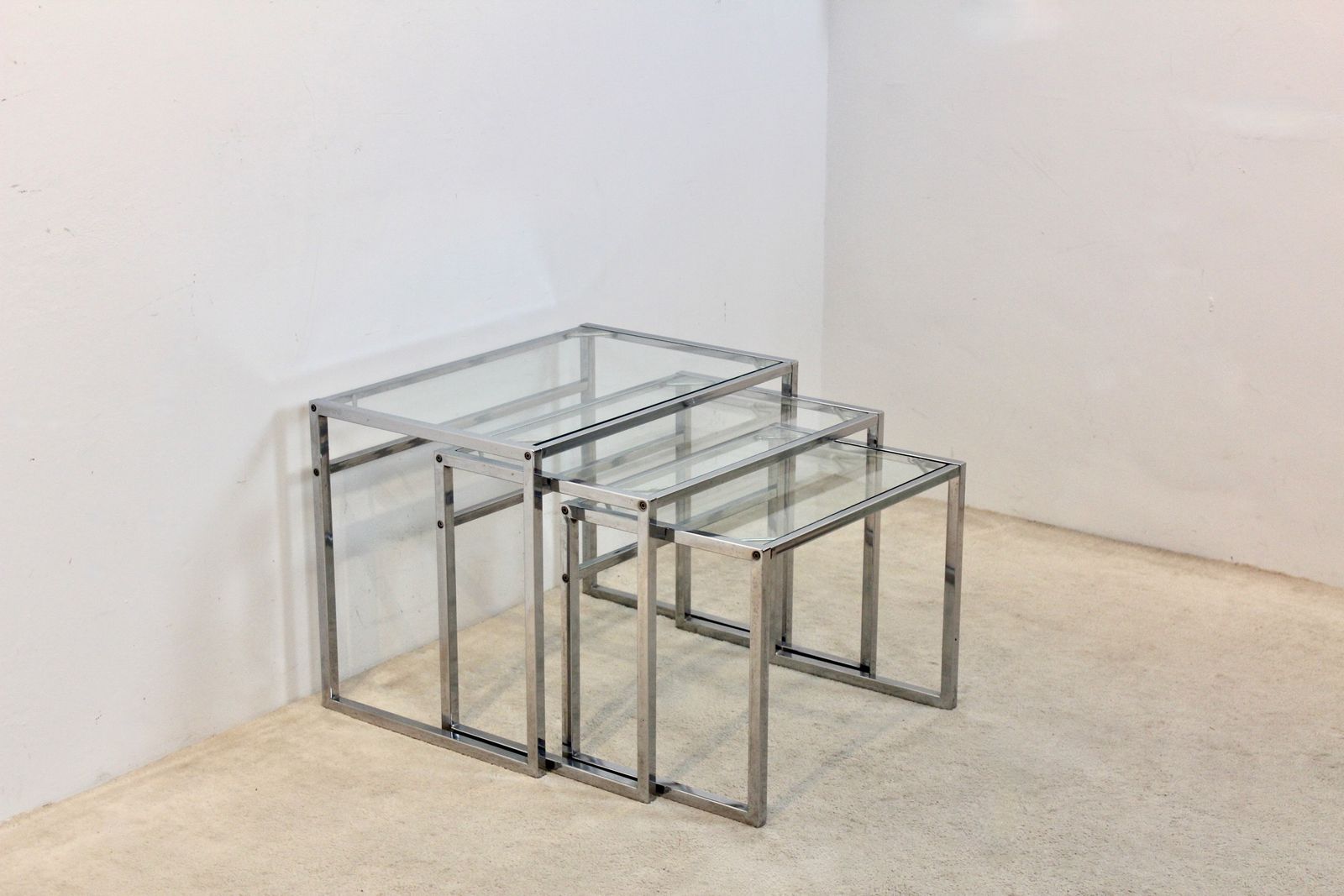 Furniture Early Ikea Of Sweden Nesting Tables — Chrome And Glass — Scandinavian Modern, 1960s photo