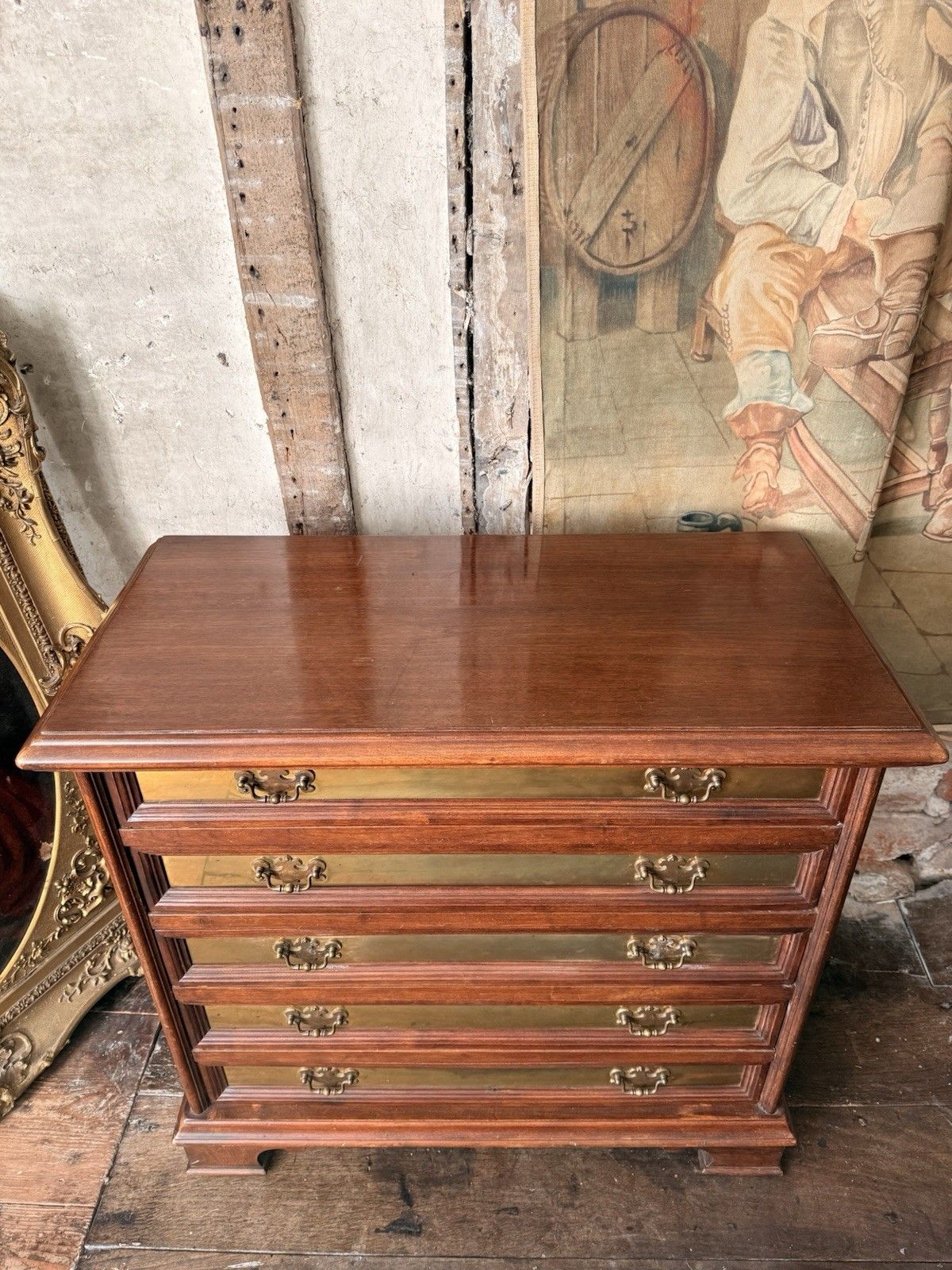 photo furniture Vintage Rare Collectable Canalata Brass Inlays Chest Of Drawers