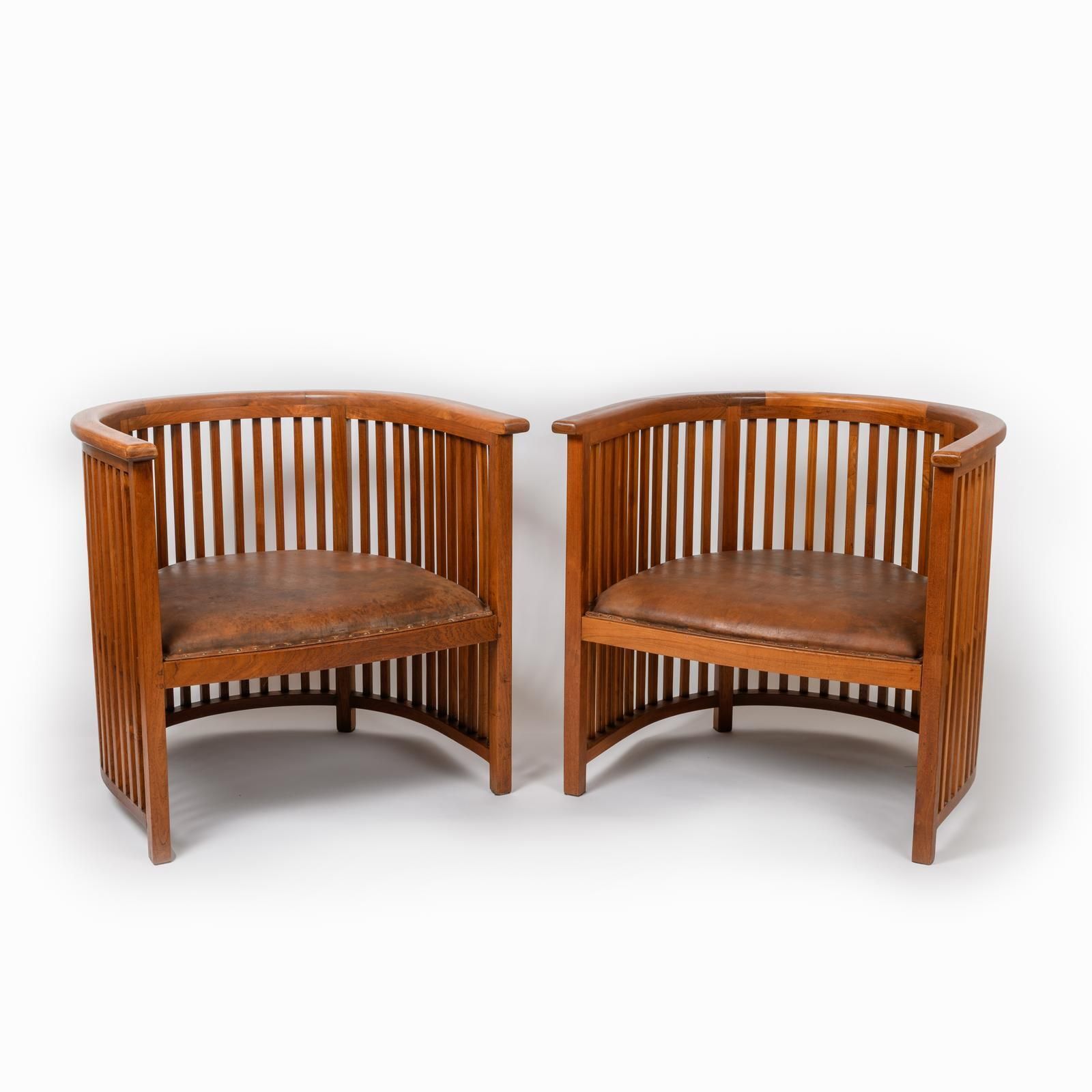 Josef Hoffmann, Viennese Secessionist School (In The Manner Of) Pair Of Over Sized Barrel Chairs