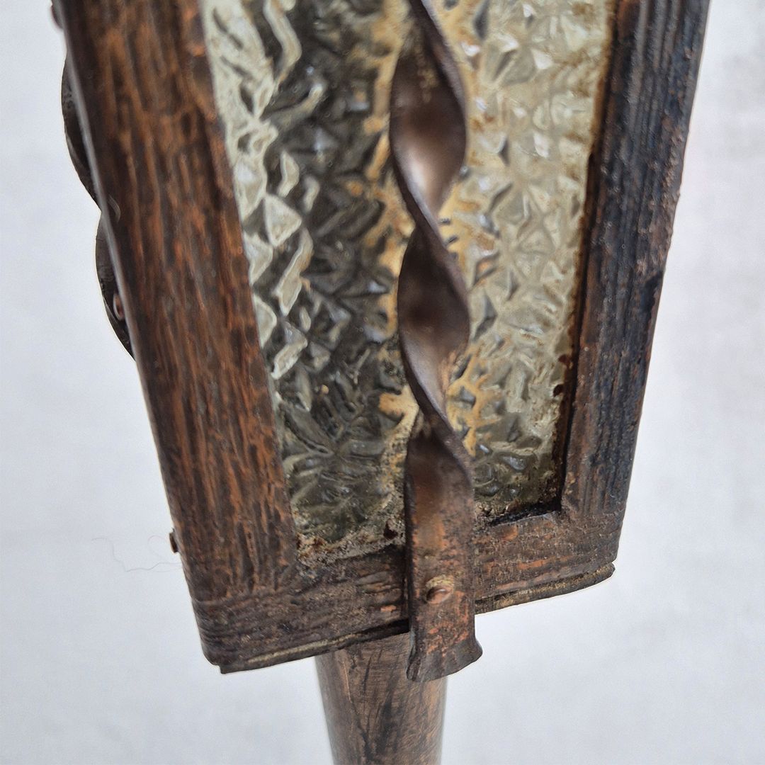 Art Nouveau Brass Table Lamp W/ Glass Shade: Belgian Mid Century Brutalist Style photo 625.0