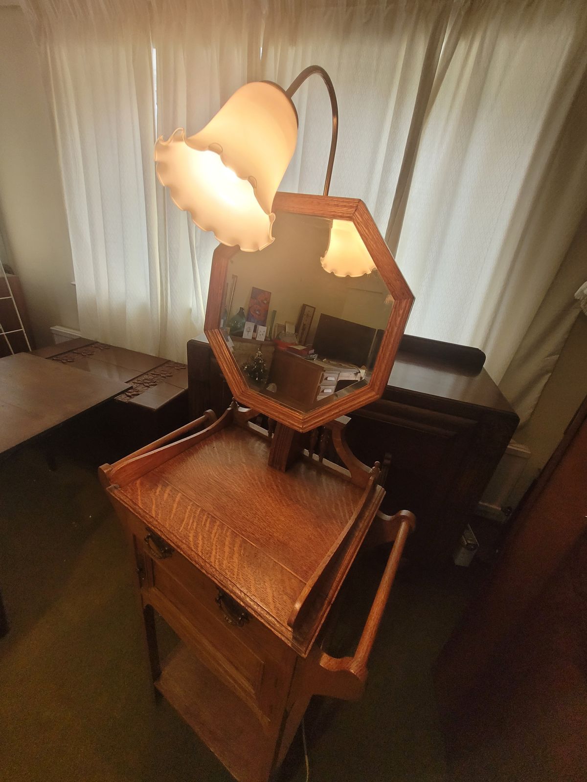 Late 19th Century To Early 20th Century Oak Dressing Stand   Shaving Stand photo for sale