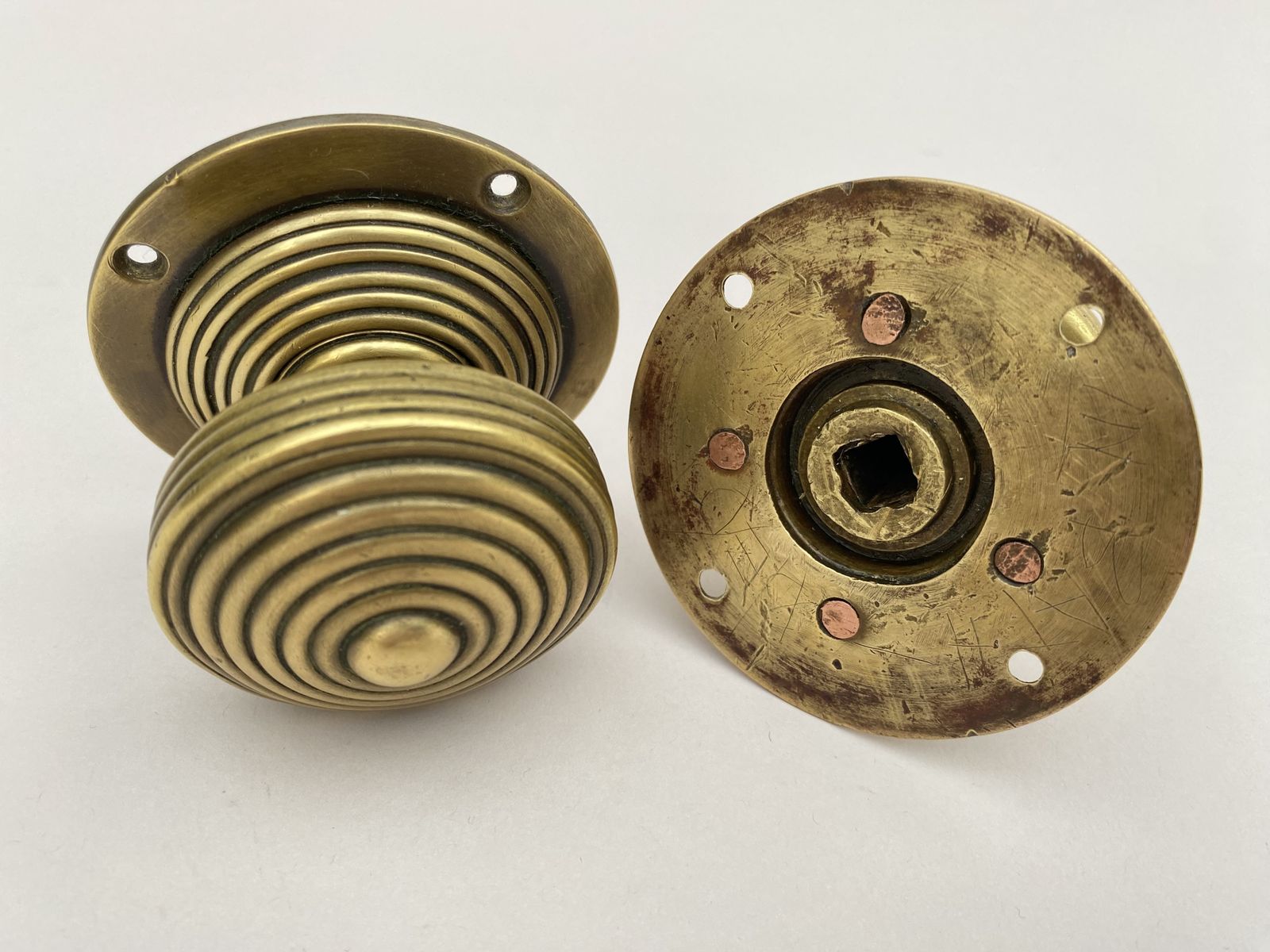 A Pair Of Mid' 19th Century English Brass Reeded Door Handles photo 260.0