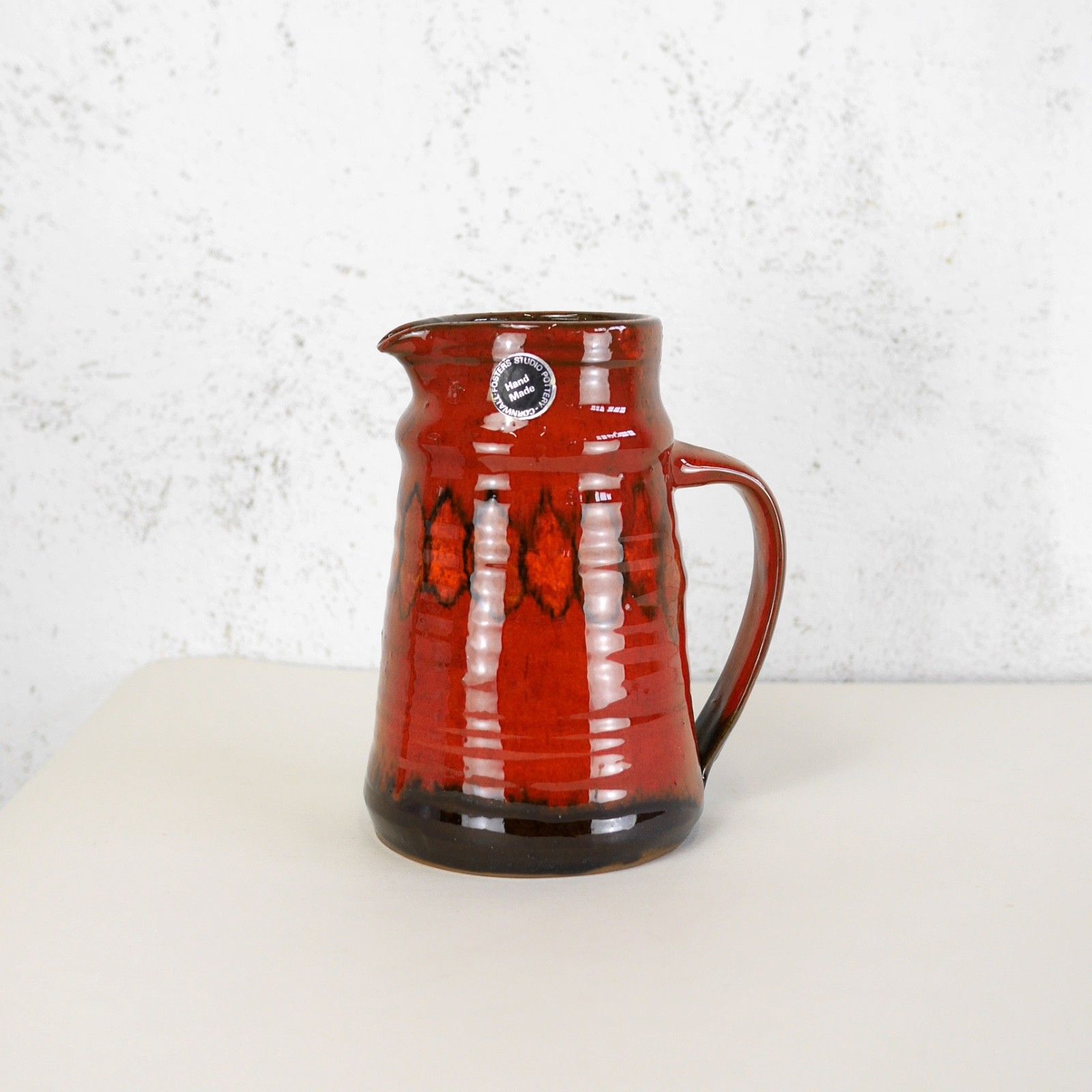 Vintage Mid Century Red Studio Pottery Vase Jug Cornwall #103130 photo vinterior