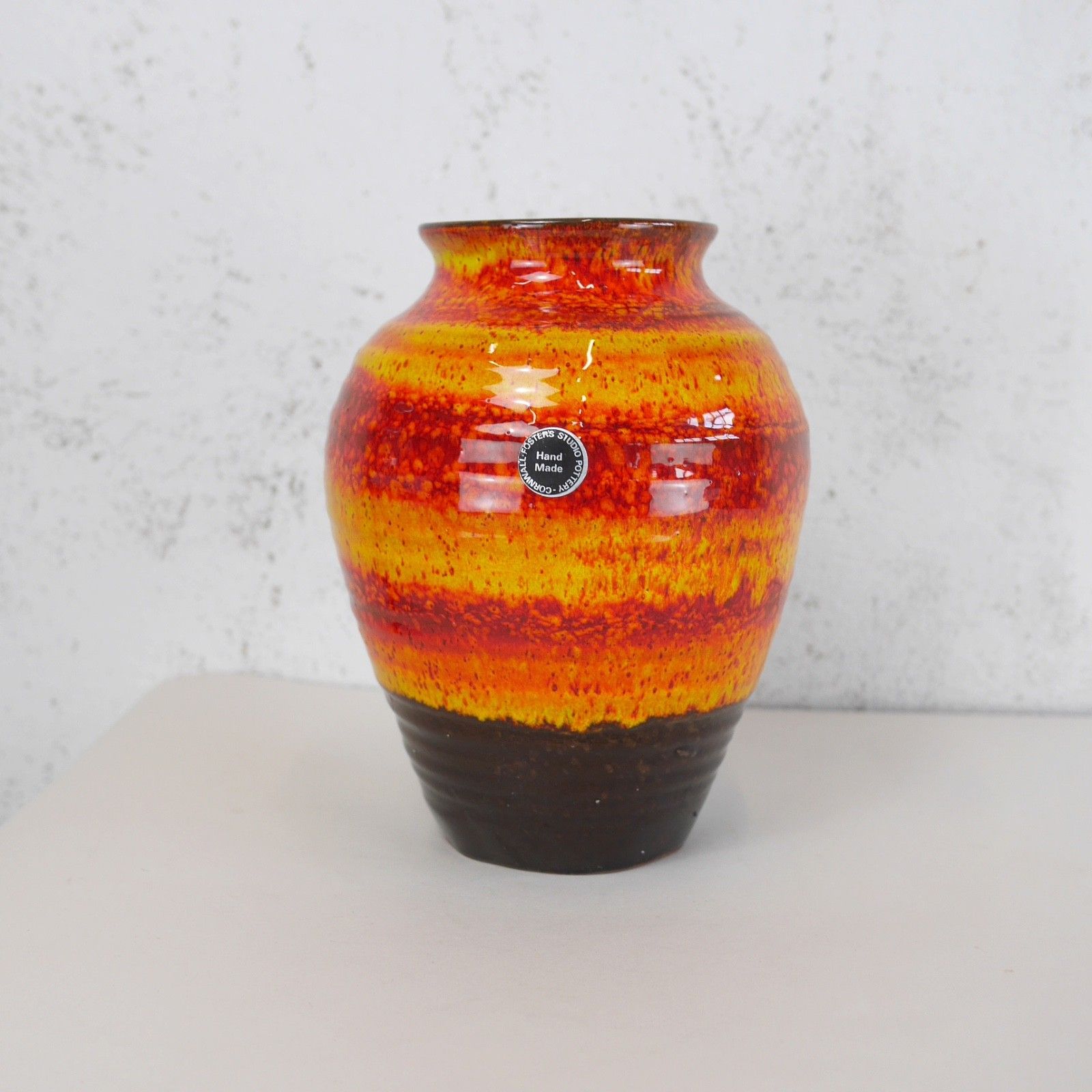 Vintage Mid Century Orange Yellow Studio Pottery Vase Cornwall #103133 photo Home Decor