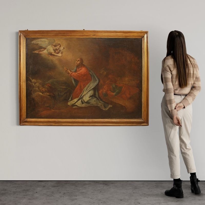 Antique Italian Painting Christ In The Garden Of Olives From The 17th Century photo Art