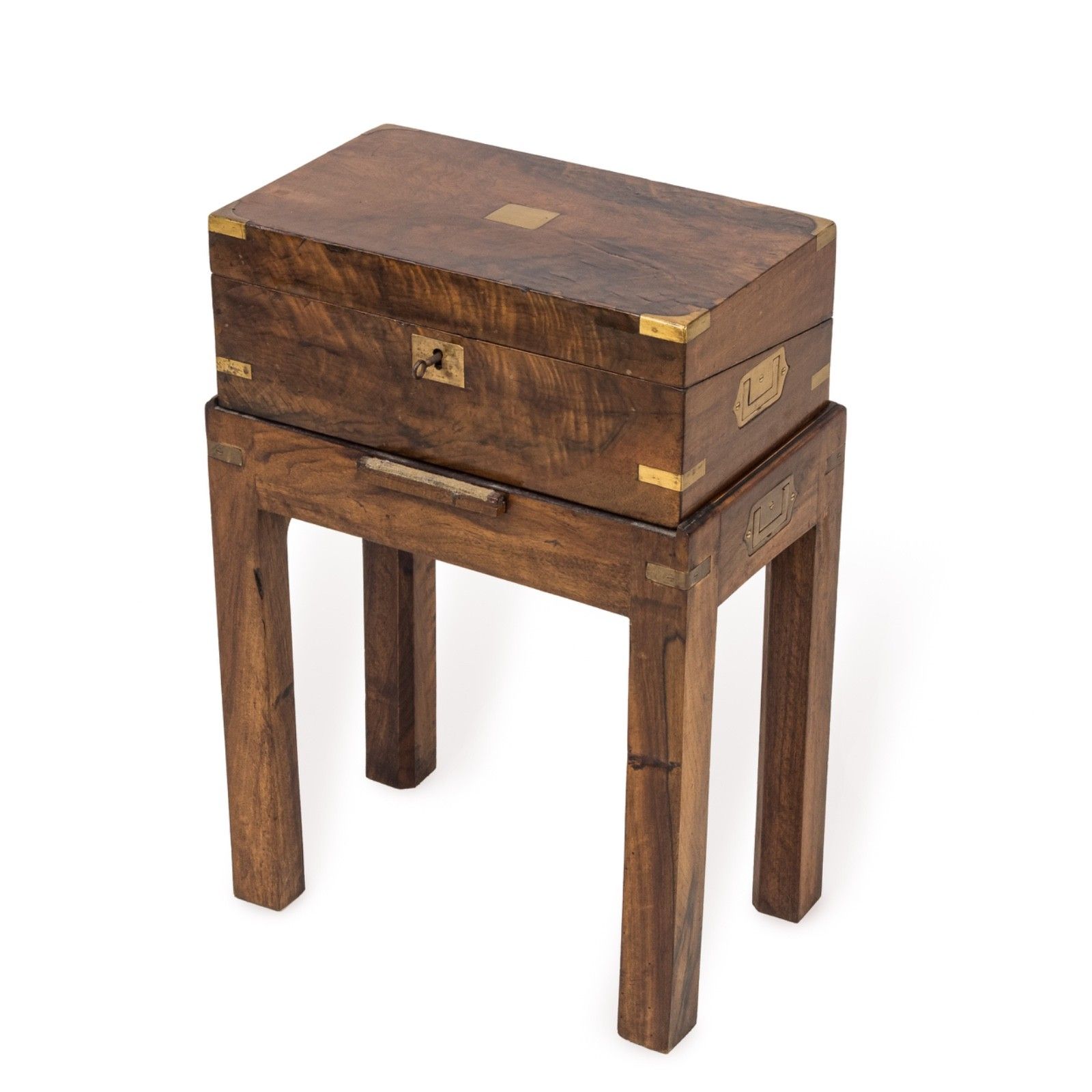 C19th Rosewood Officer’s Campaign Writing Slope On Stand, Military Portable Desk