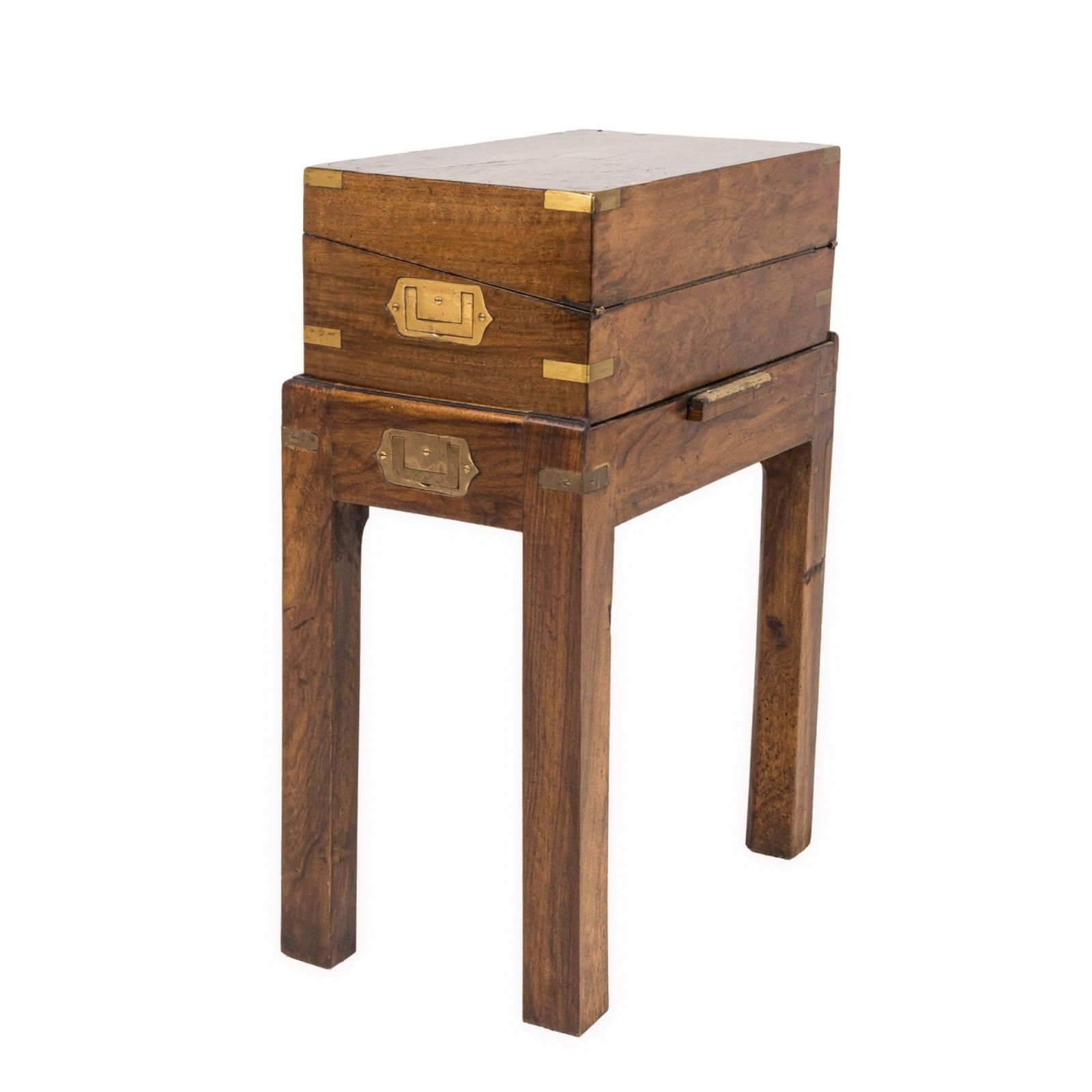 C19th Rosewood Officer’s Campaign Writing Slope On Stand, Military Portable Desk photo vintage