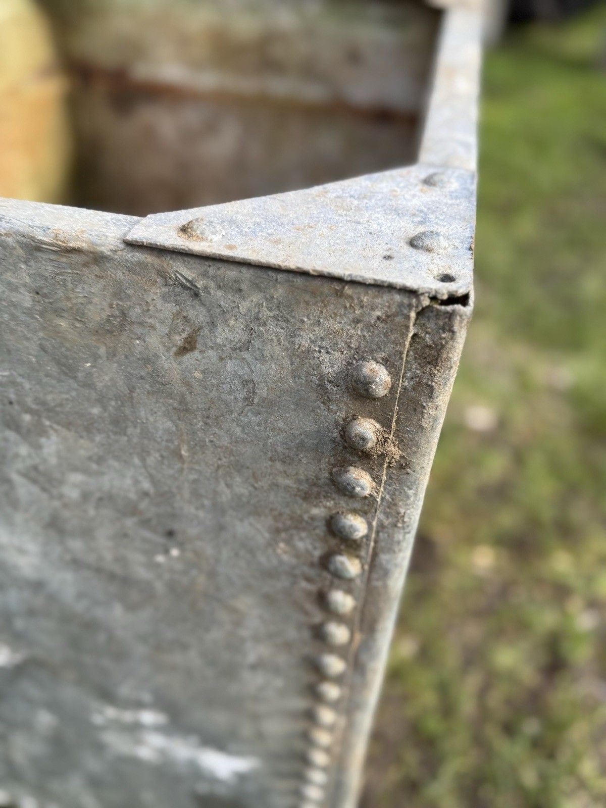 Riveted Galvanised Trough Planter /  Raised Flower Bed Plant Olive Tree Pot W2 photo vintage