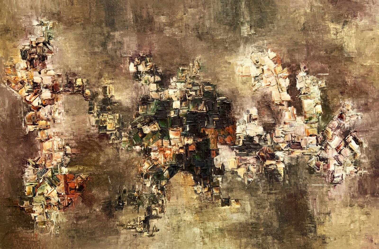 Abstract Cityscape Large Impasto Oil Painting Vintage Circa 1960 photo for sale