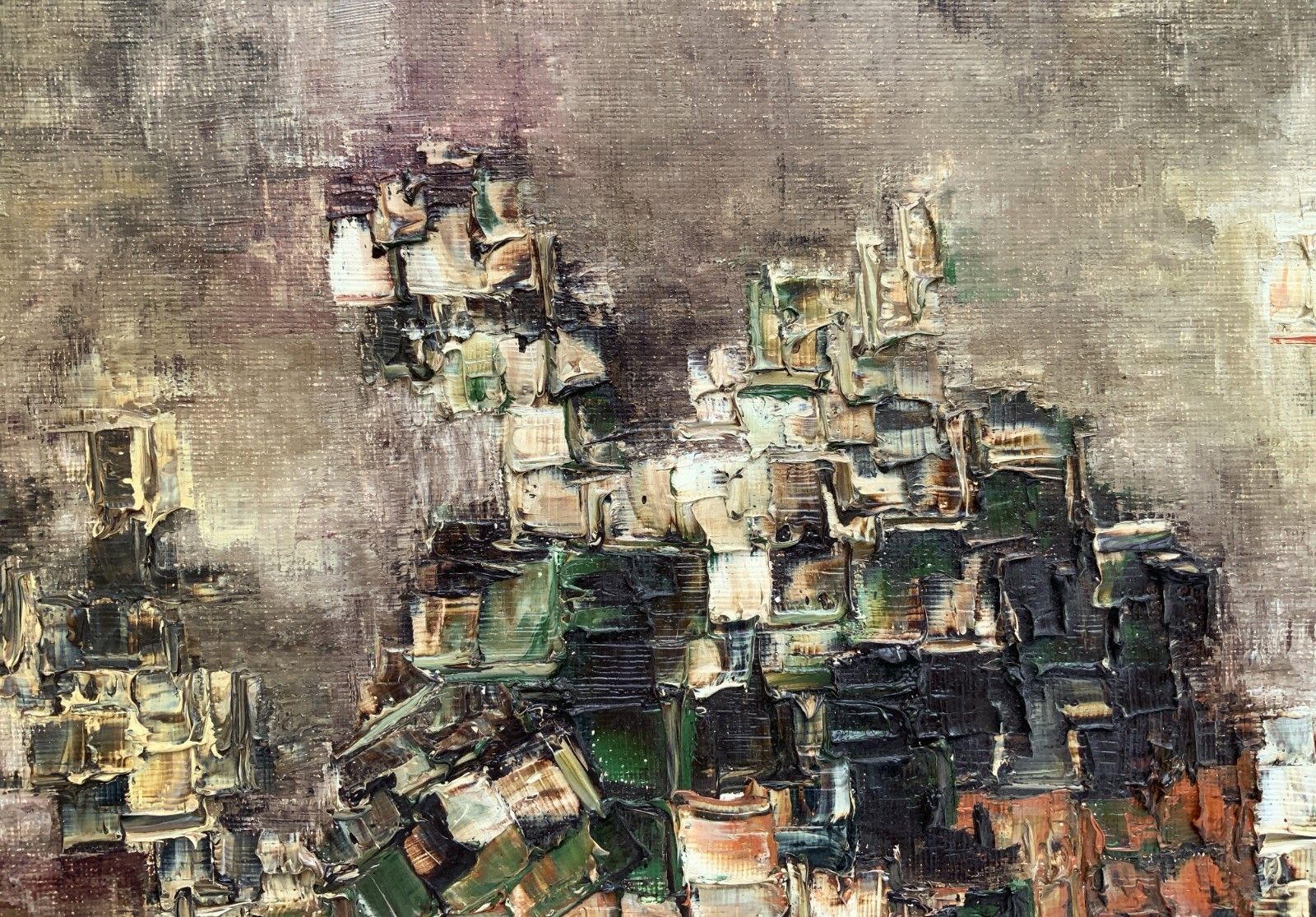 Abstract Cityscape Large Impasto Oil Painting Vintage Circa 1960 photo vintage
