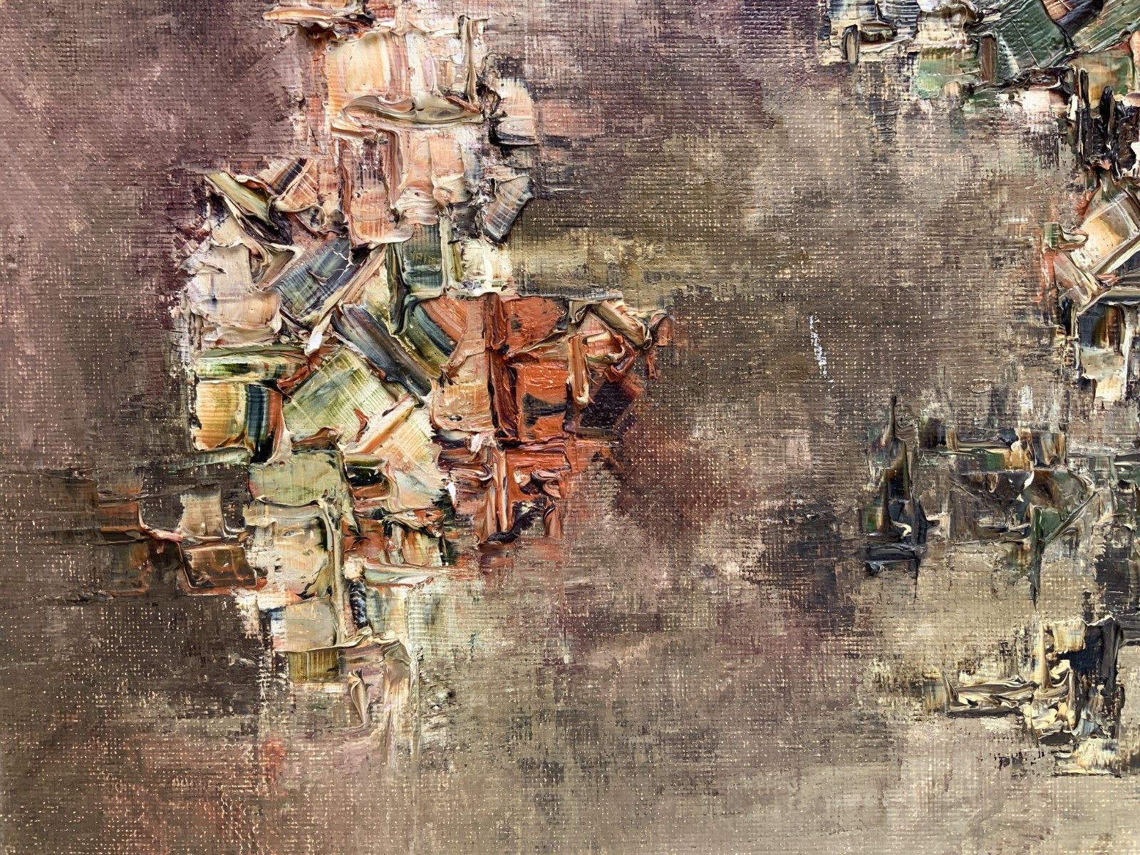 photo furniture Abstract Cityscape Large Impasto Oil Painting Vintage Circa 1960