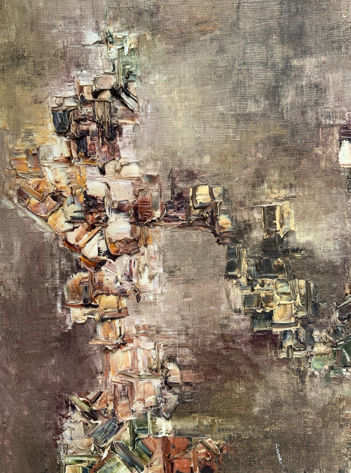 photo for sale Abstract Cityscape Large Impasto Oil Painting Vintage Circa 1960