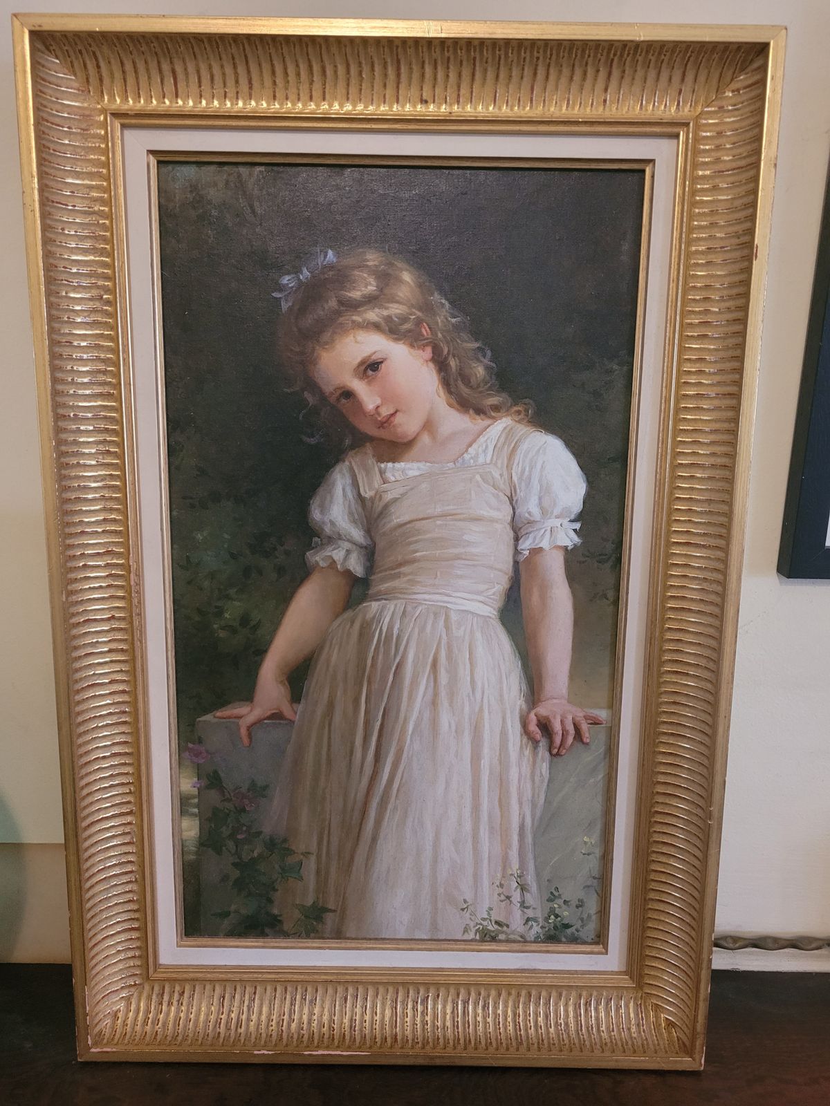 Oil On Canvas Portrait Of A Girl "The Mischievous One " After Bouguereau