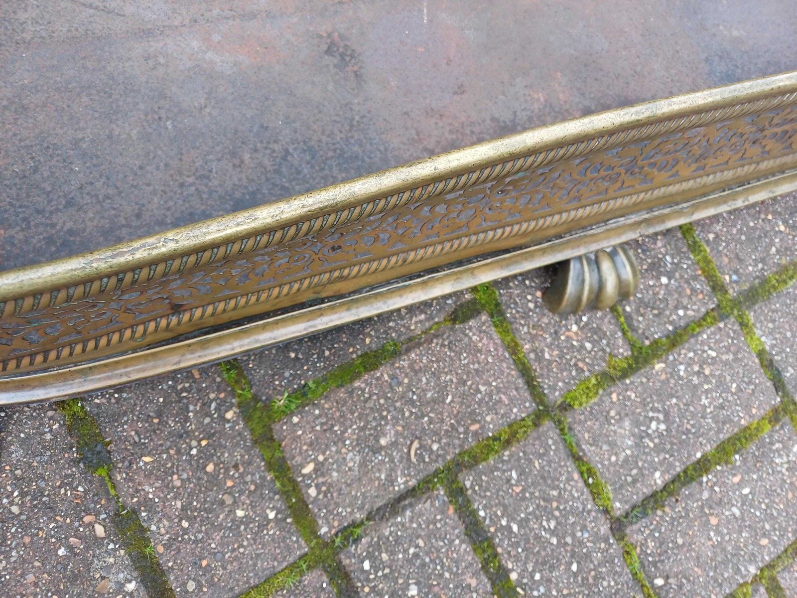 Late Victorian Ornate Brass Fireplace Fender Pierced Decorative Fire Curb With Claw Feet Antique Hearth Guard Fire Iron Stand photo buy