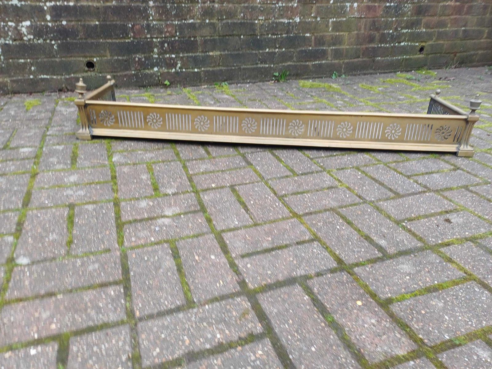 Massive Heavy Victorian Solid Brass Fireplace Fender Pierced Fire Curb With Column Finials Antique Hearth Guard Fireside Free Hand Delivery